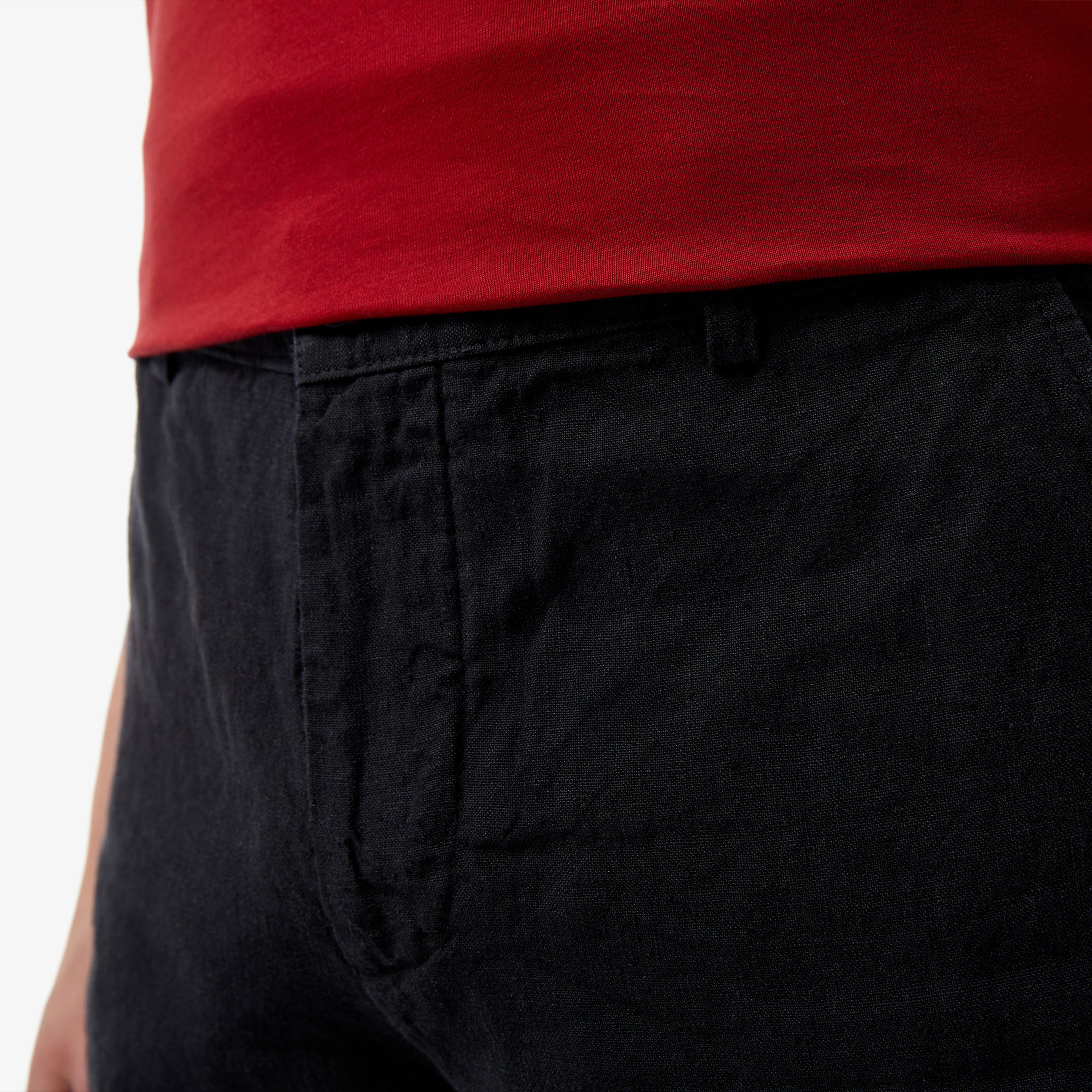 Erkek Slim Fit Keten Siyah Bermuda Şort