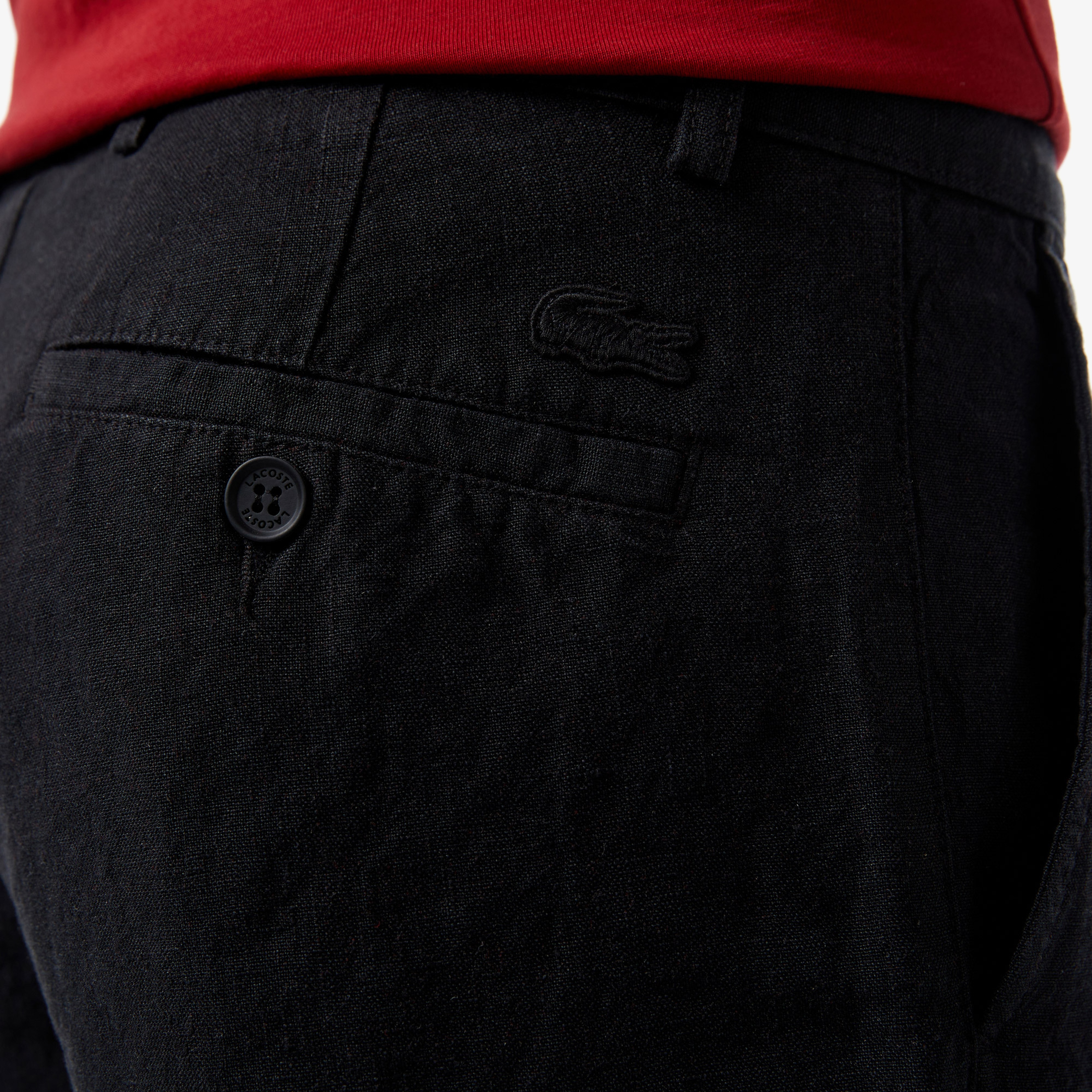 Erkek Slim Fit Keten Siyah Bermuda Şort