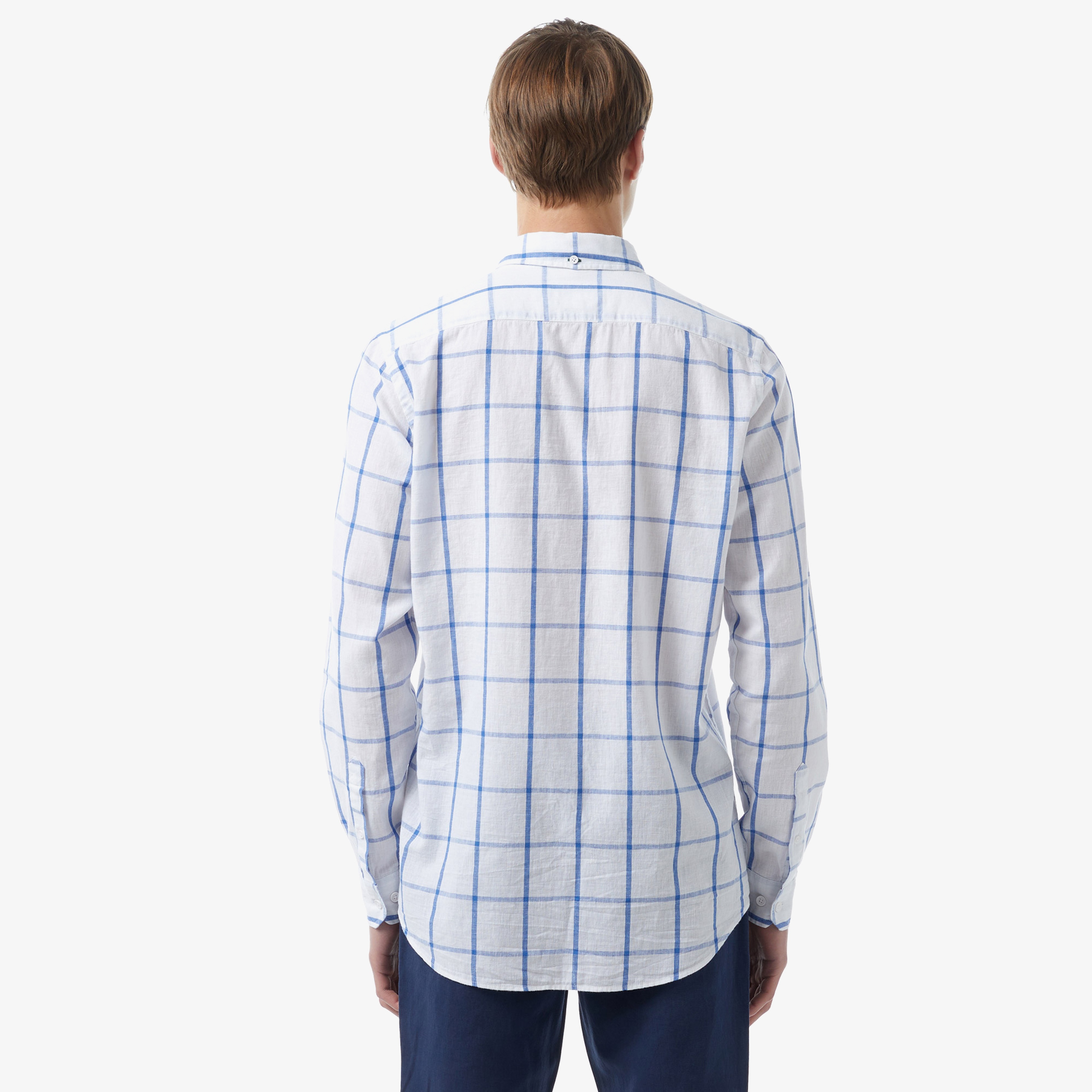 Erkek Regular Fit Ekose Mavi Gömlek