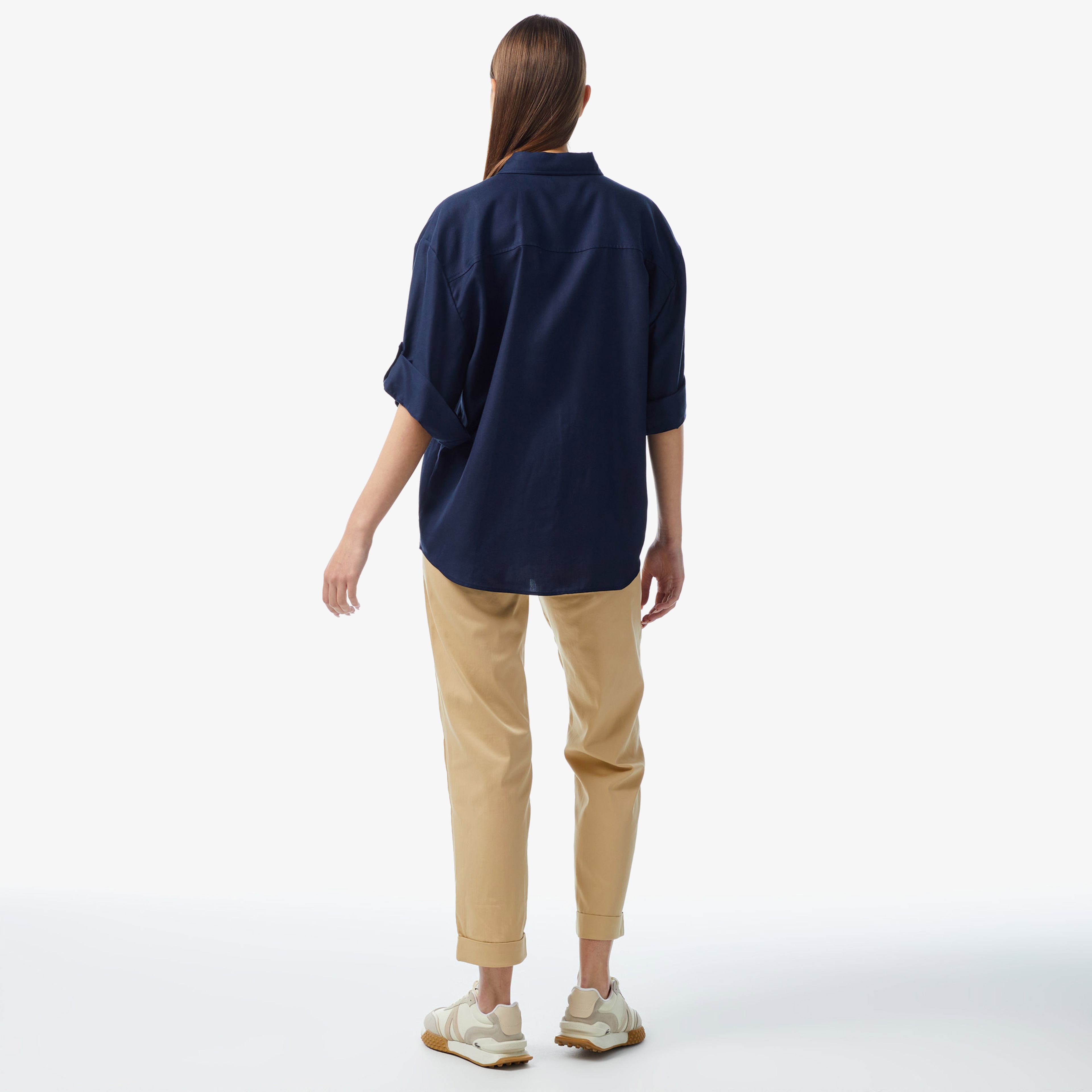 Kadın Relaxed Fit Uzun Kollu Lacivert Gömlek