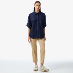 Kadın Relaxed Fit Uzun Kollu Lacivert Gömlek