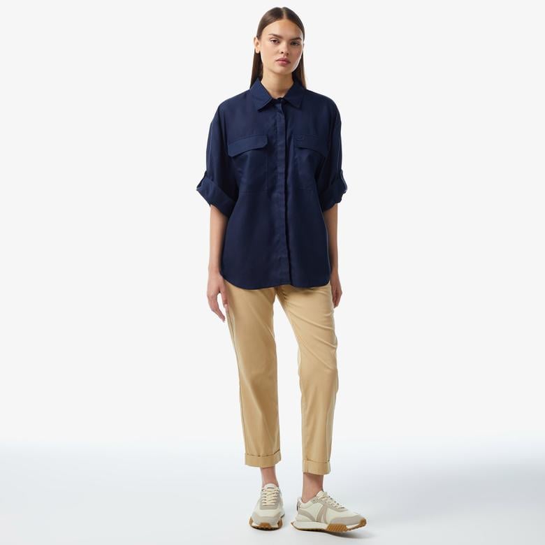 Kadın Relaxed Fit Uzun Kollu Lacivert Gömlek