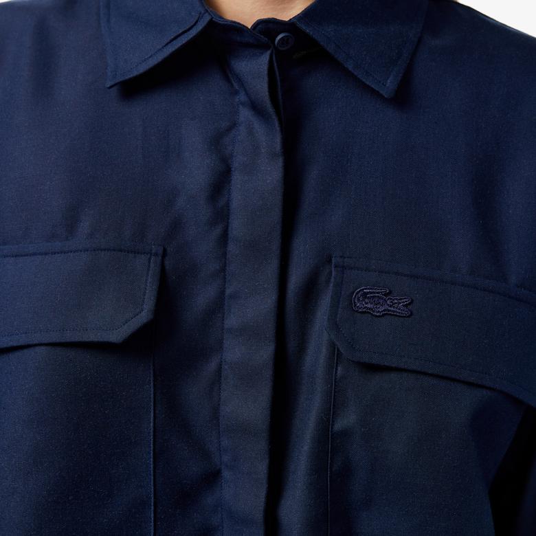 Kadın Relaxed Fit Uzun Kollu Lacivert Gömlek