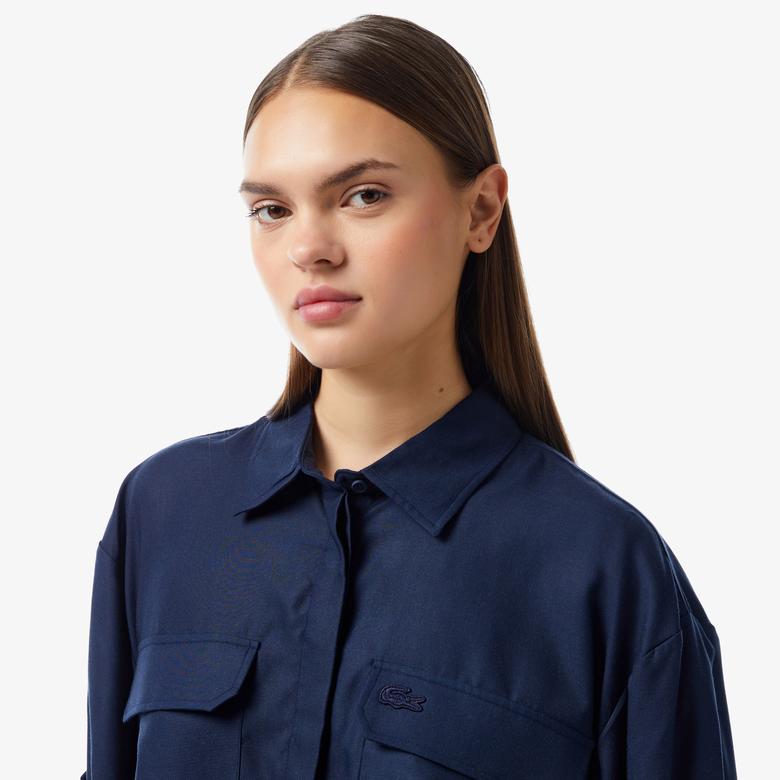 Kadın Relaxed Fit Uzun Kollu Lacivert Gömlek