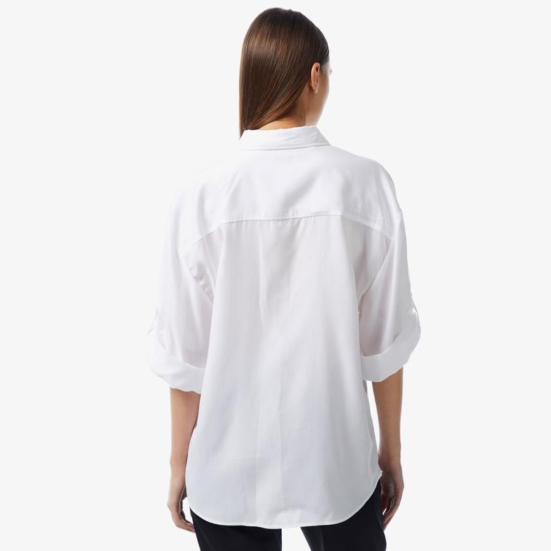 Kadın Relaxed Fit Kısa Kollu Beyaz Gömlek