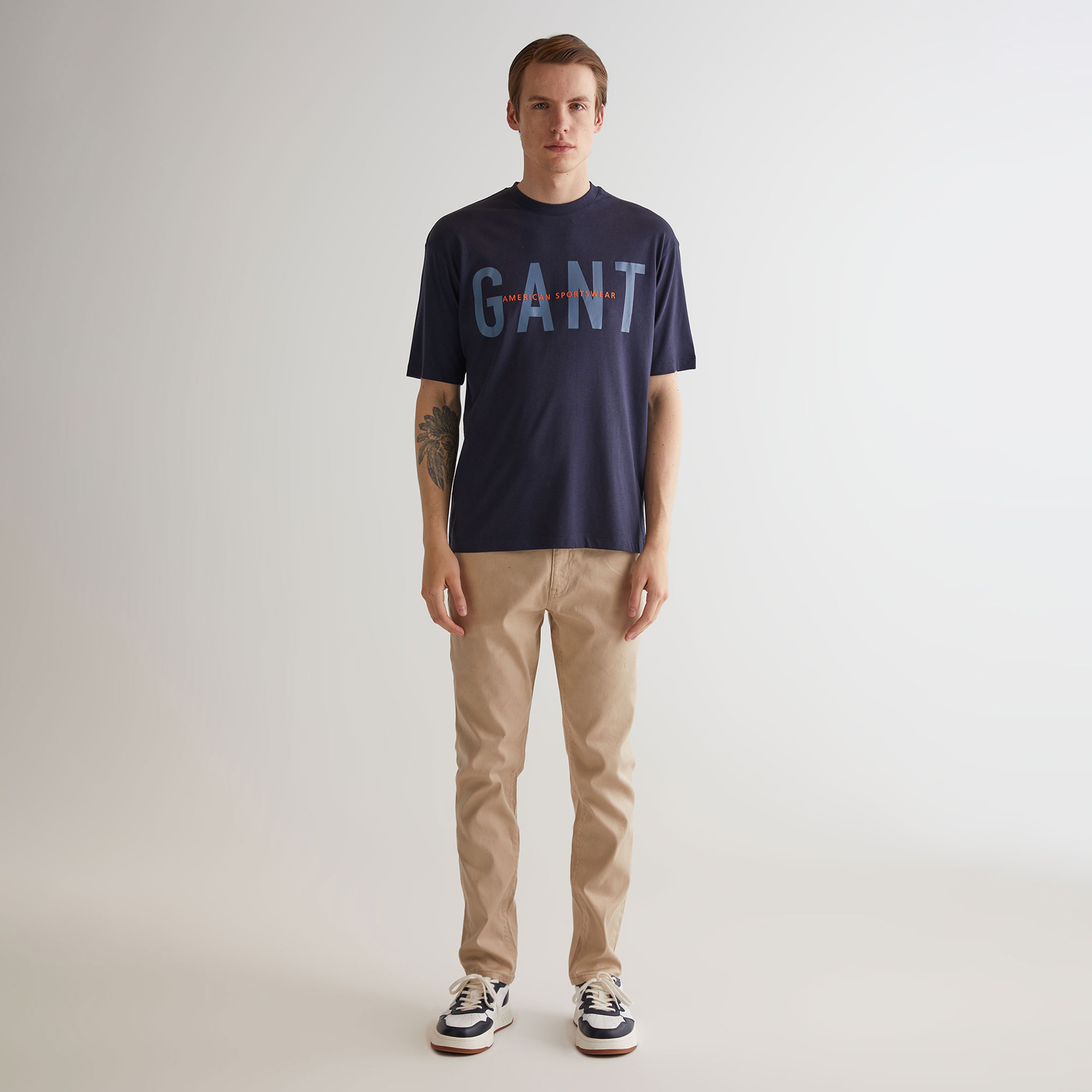GANT Erkek Lacivert Oversize Fit Bisiklet Yaka Logolu T-shirt