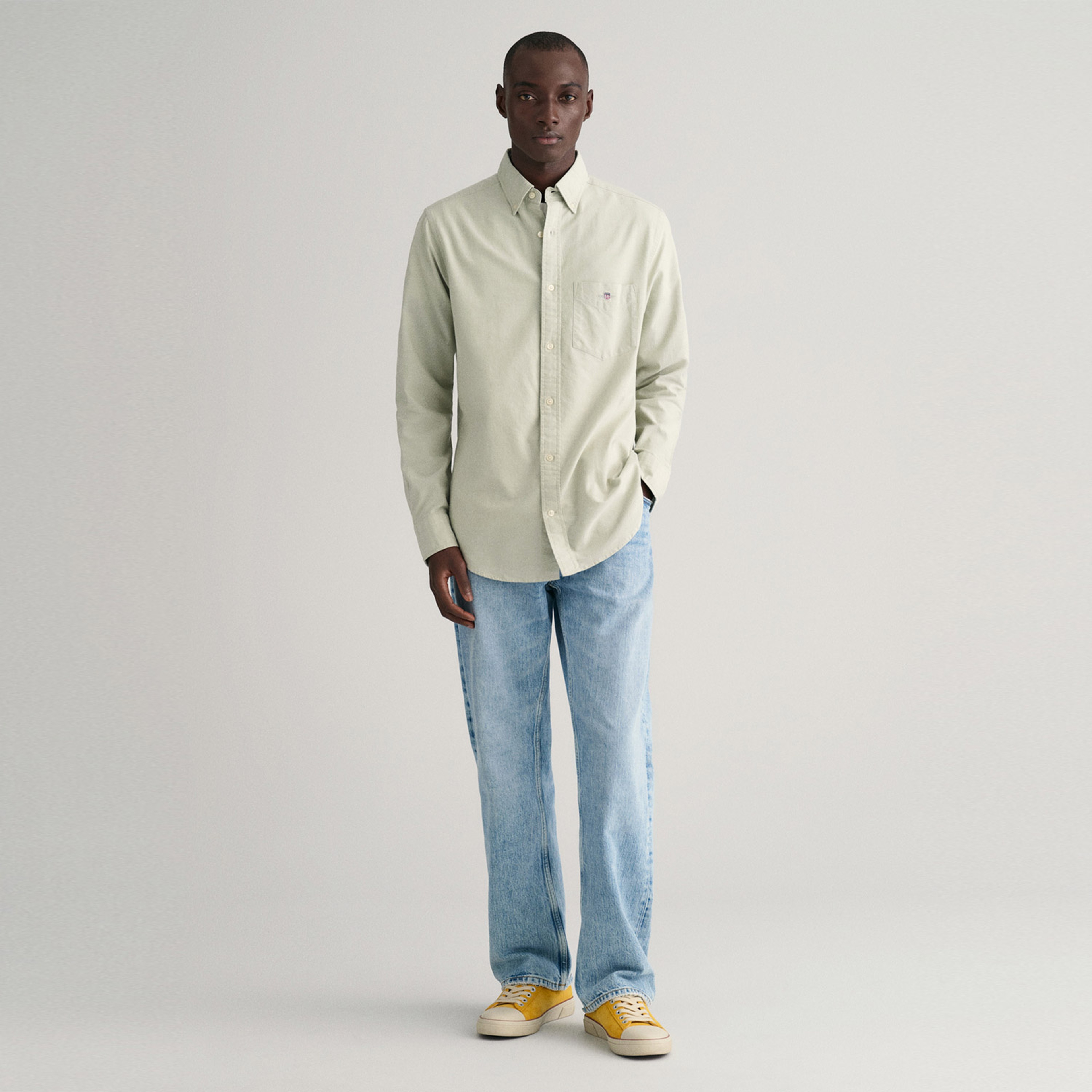 GANT Erkek Yeşil Regular Fit Düğmeli Yaka Logolu Oxford Gömlek