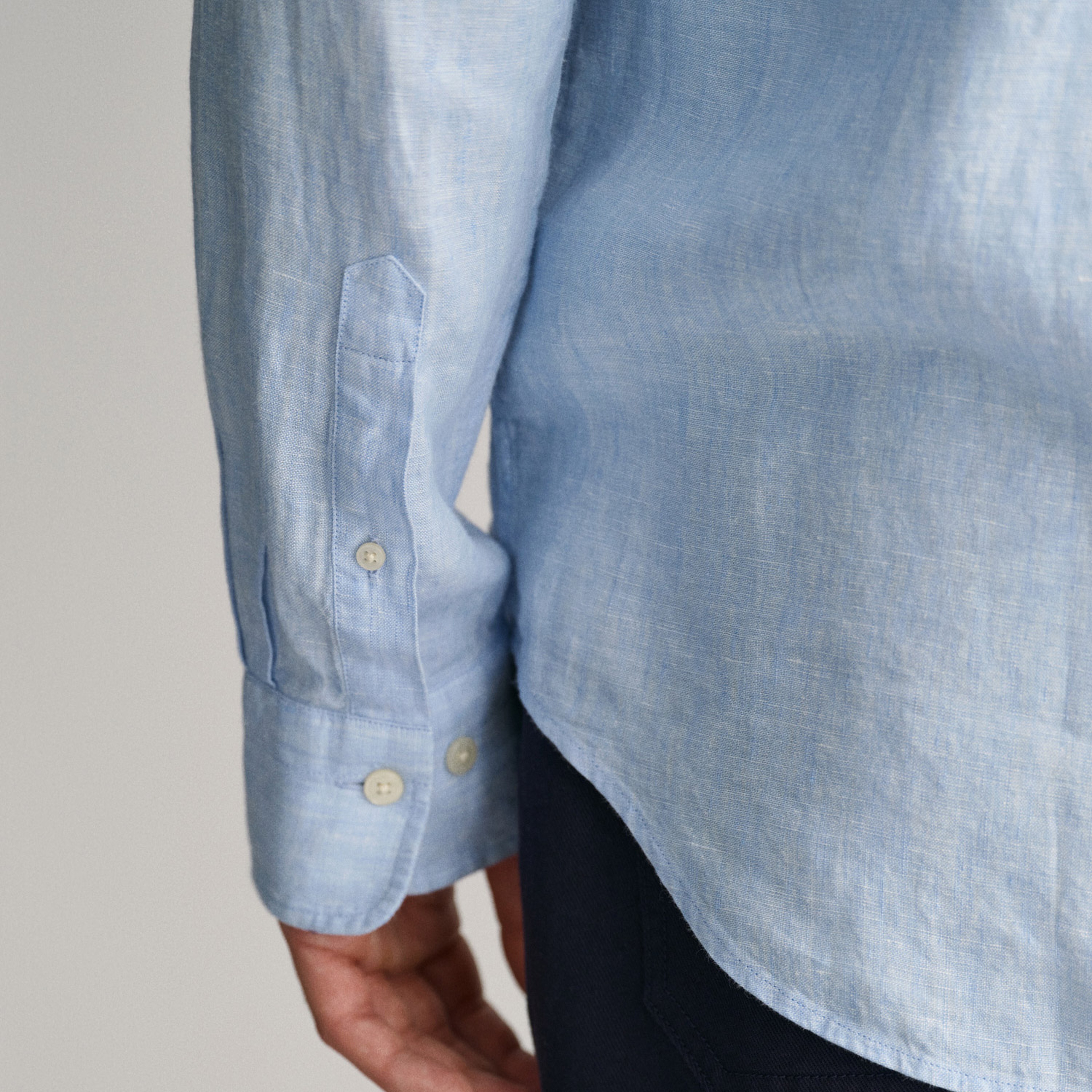 GANT Erkek Mavi Regular Fit Düğmeli Yaka Keten Gömlek