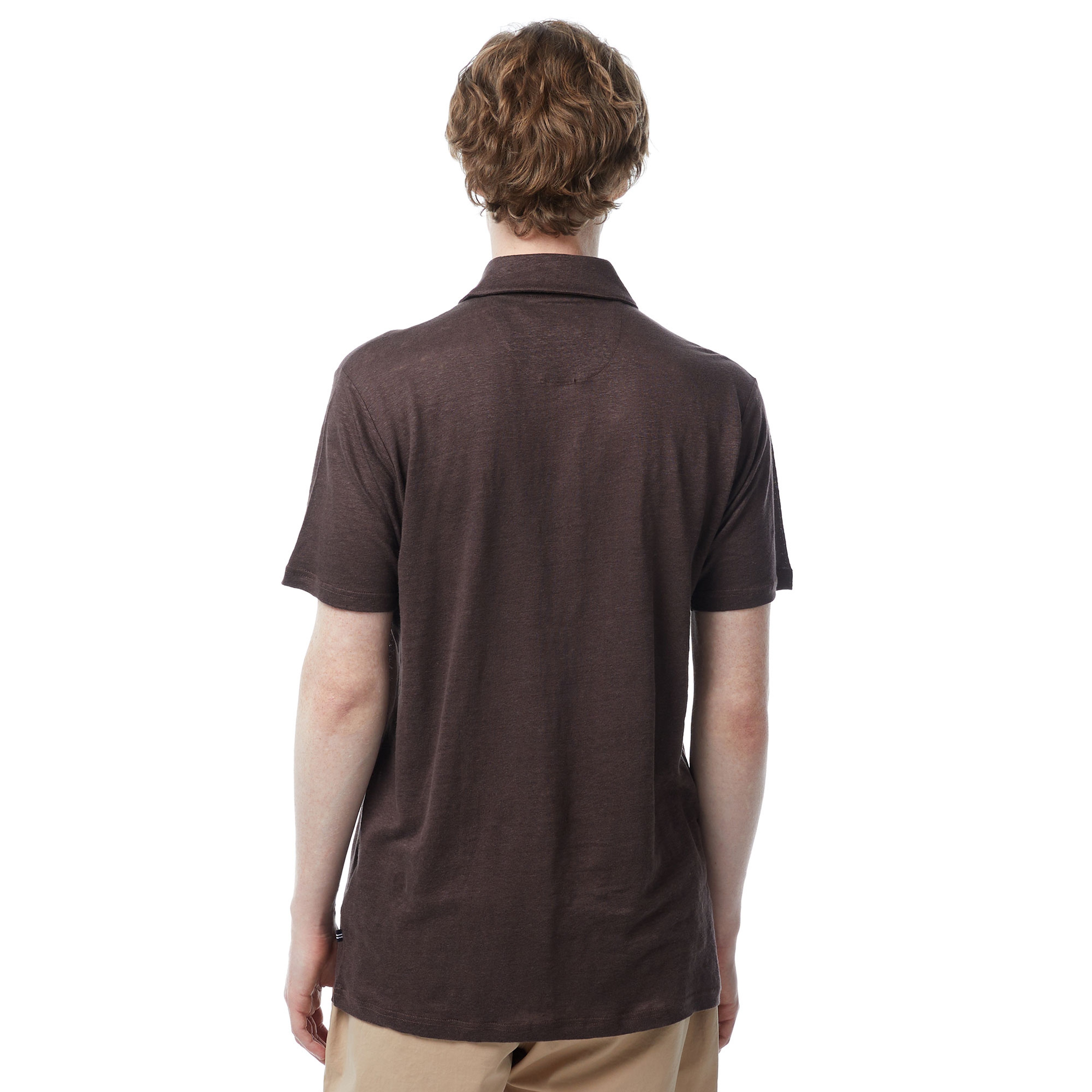 Nautica Erkek Kahverengi Classic Fit Kısa Kollu Keten Polo Yaka T-Shirt