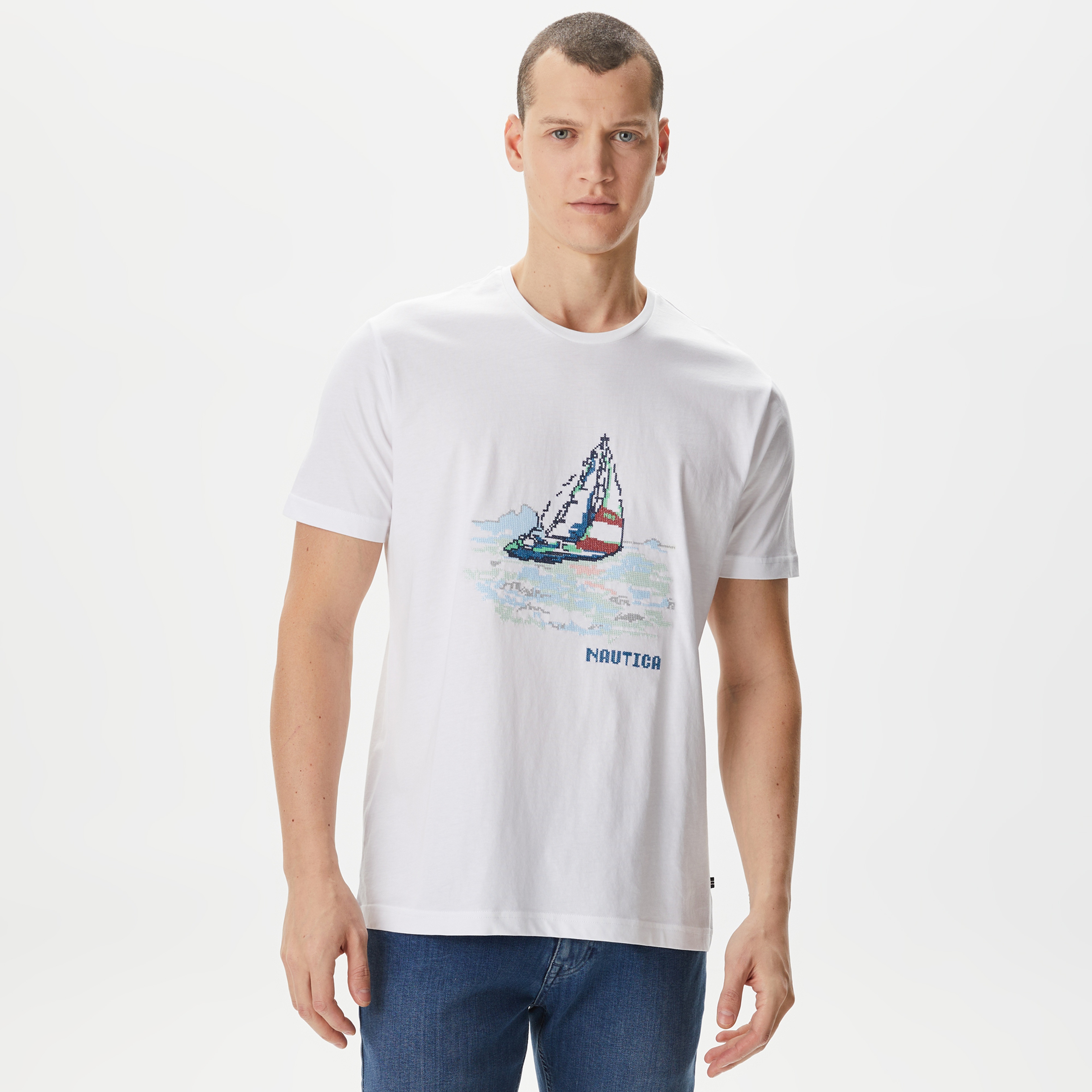 Nautica Erkek Beyaz Standart Fit T-Shirt