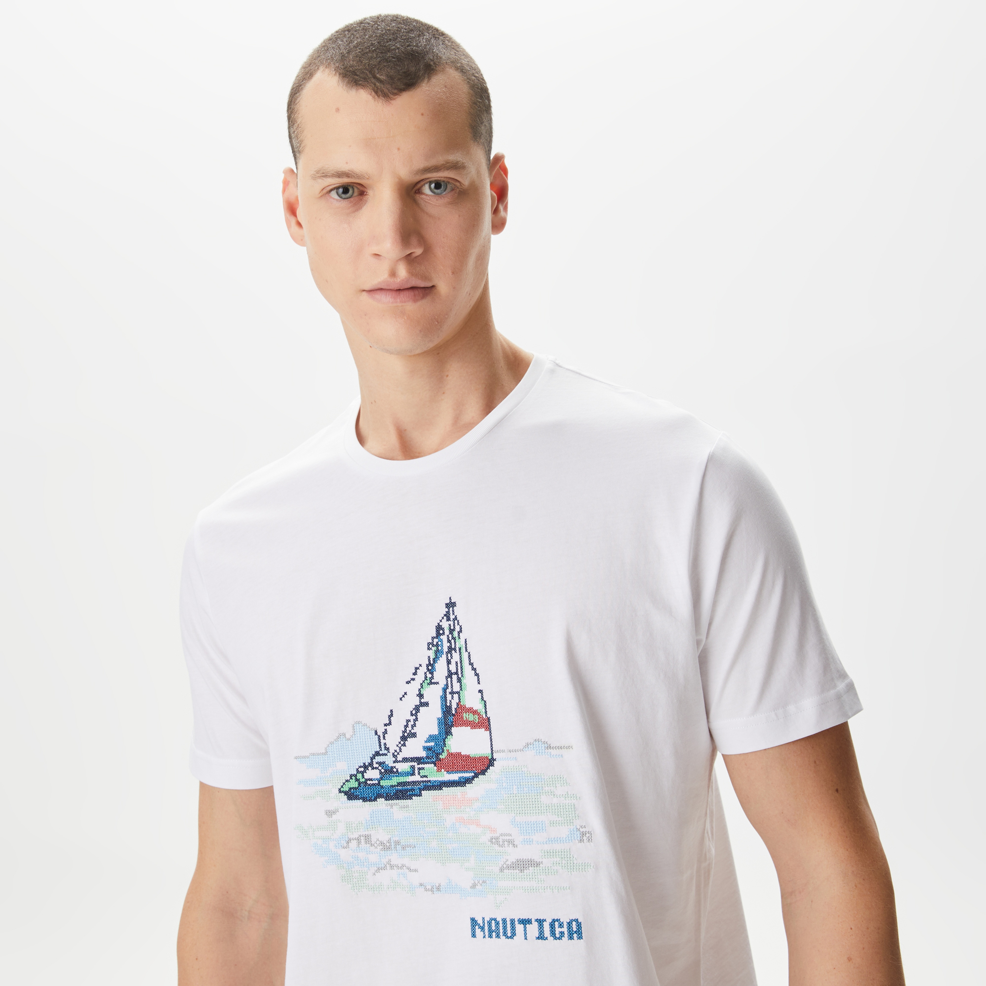 Nautica Erkek Beyaz Standart Fit T-Shirt
