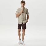 Nautica Erkek Bej Classic Fit Kısa Kollu Keten Gömlek