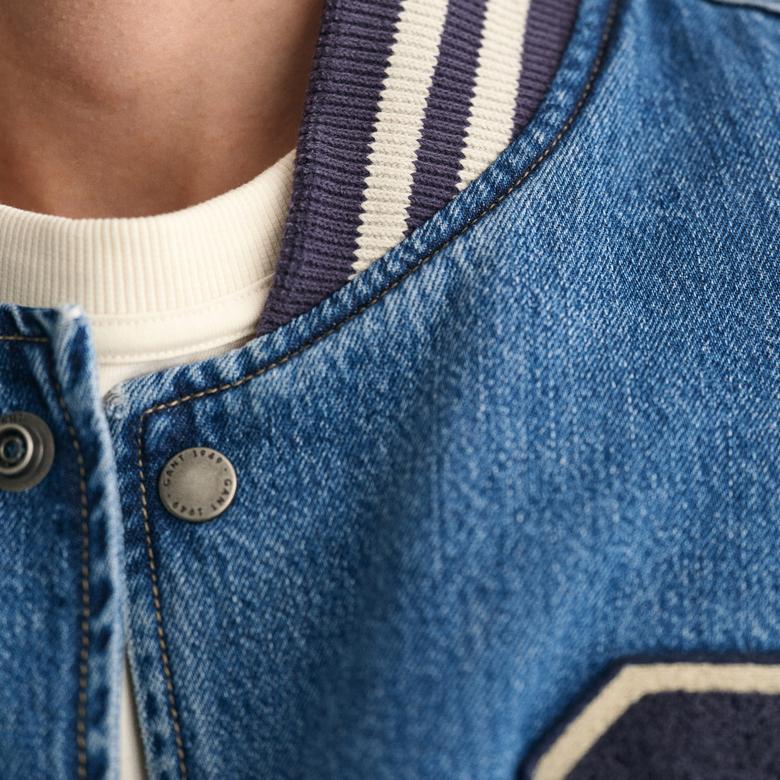 GANT Erkek Lacivert Relaxed Fit Hakim Yaka Logolu Bomber Ceket