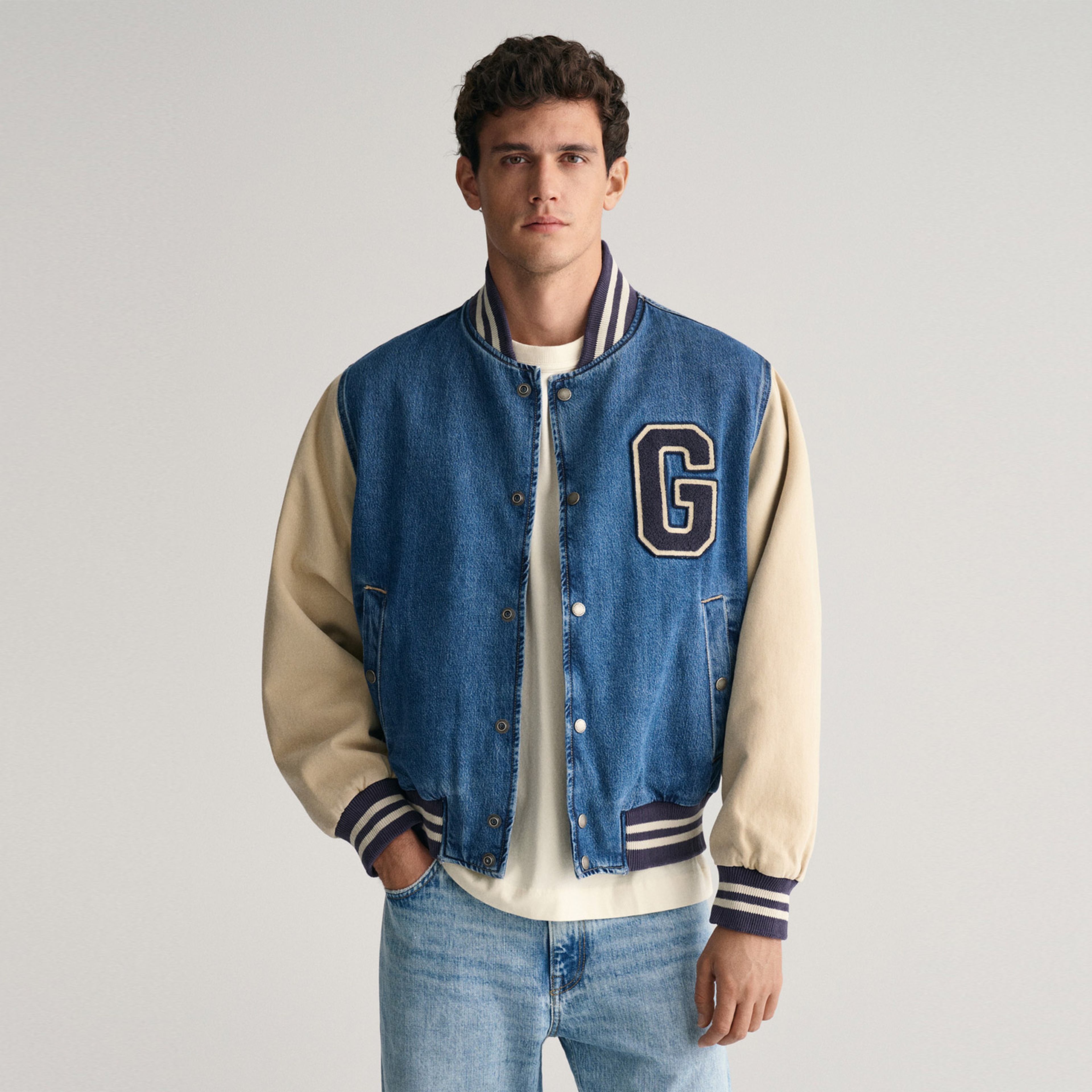 GANT Erkek Lacivert Relaxed Fit Hakim Yaka Logolu Bomber Ceket