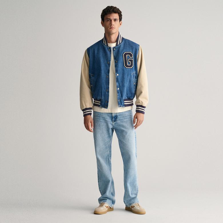 GANT Erkek Lacivert Relaxed Fit Hakim Yaka Logolu Bomber Ceket