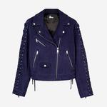 KADIN LACİVERT SÜET BIKER CEKET