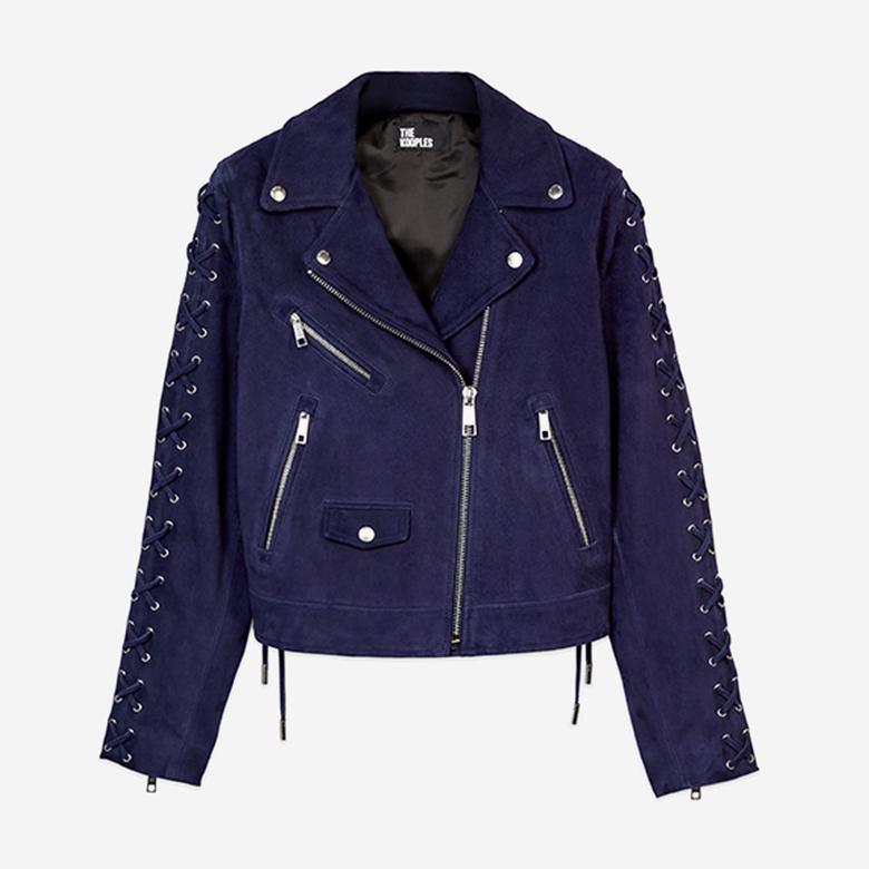 KADIN LACİVERT SÜET BIKER CEKET