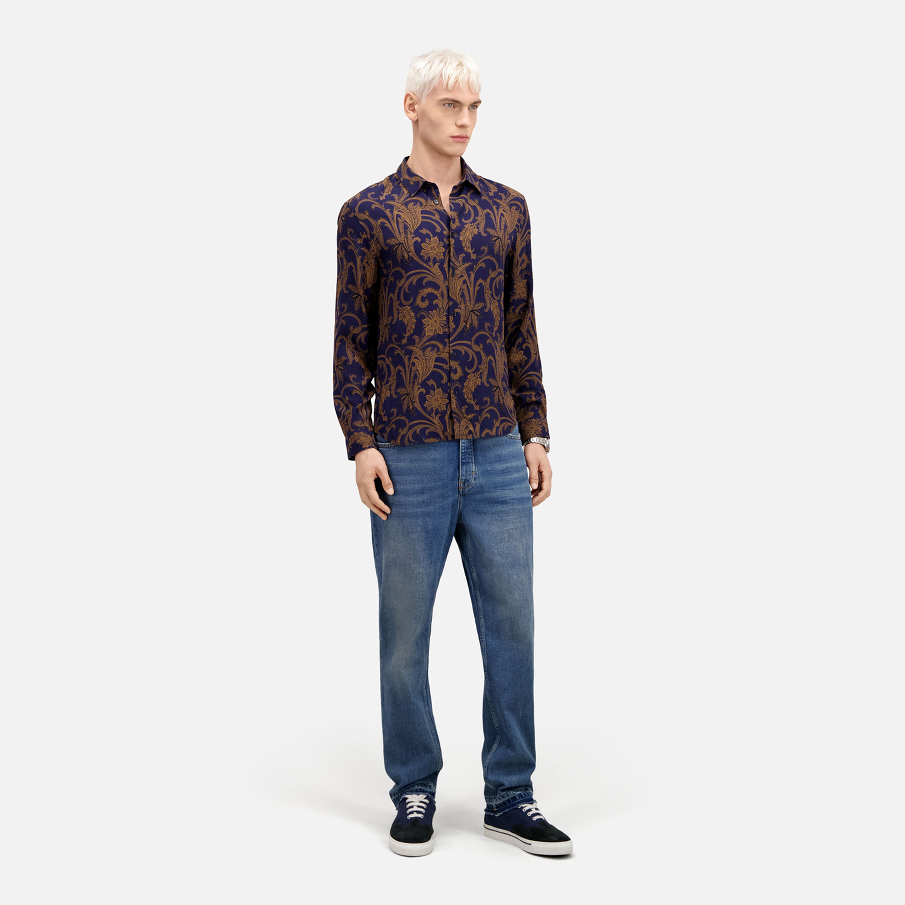 ERKEK DESENLİ LACİVERT GÖMLEK