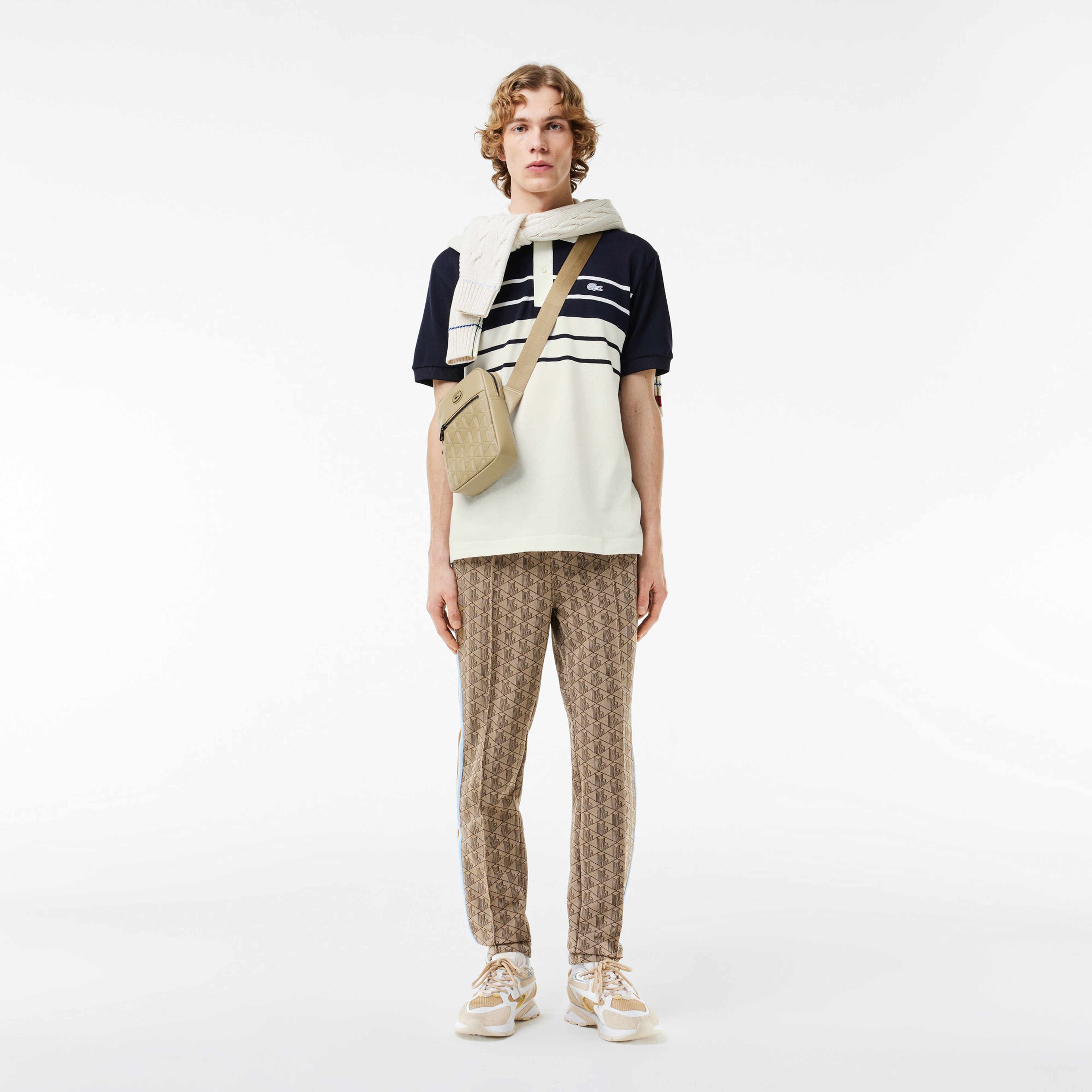 L.12.12 Erkek Classic Fit Renk Bloklu Beyaz Polo