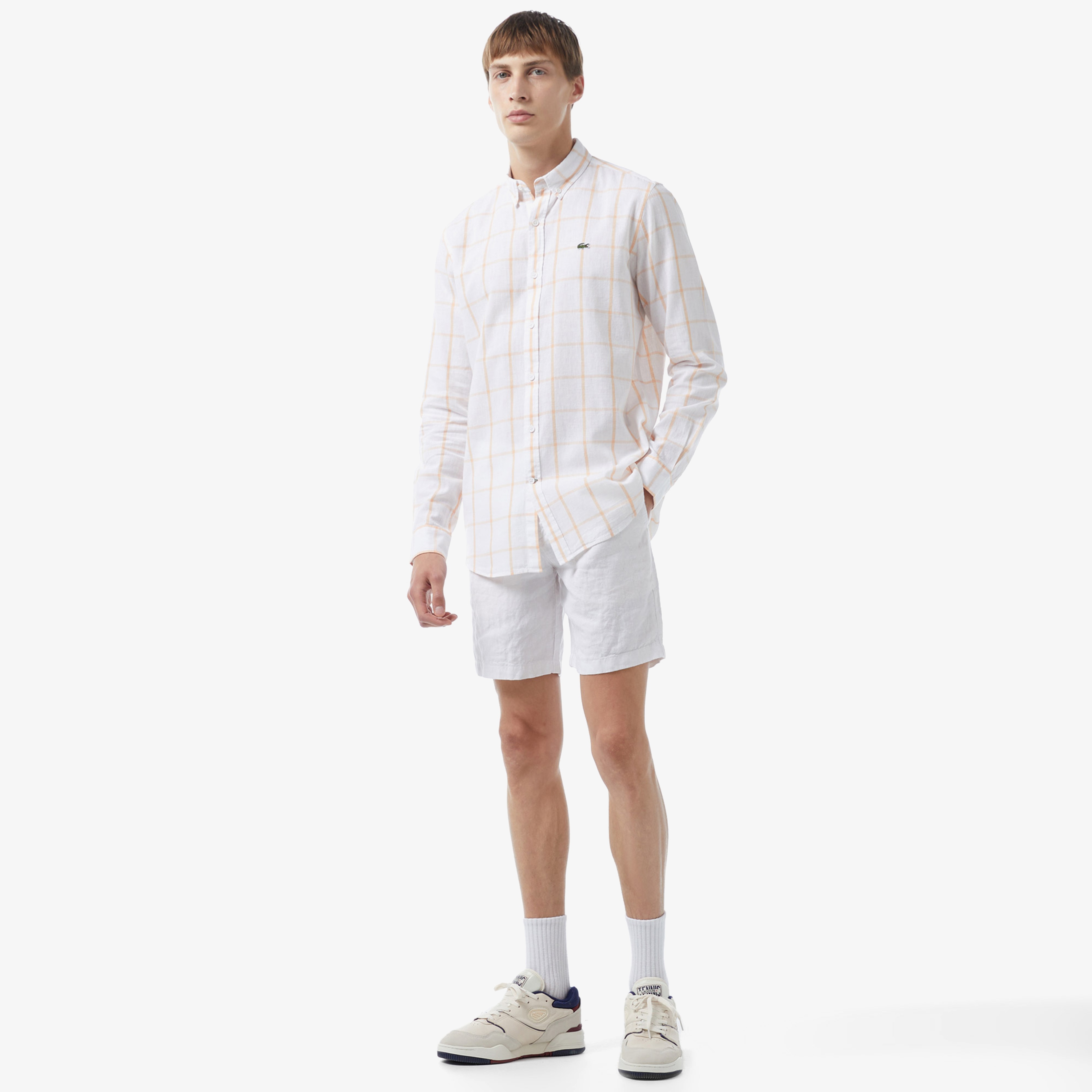 Erkek Regular Fit Ekose Beyaz Gömlek