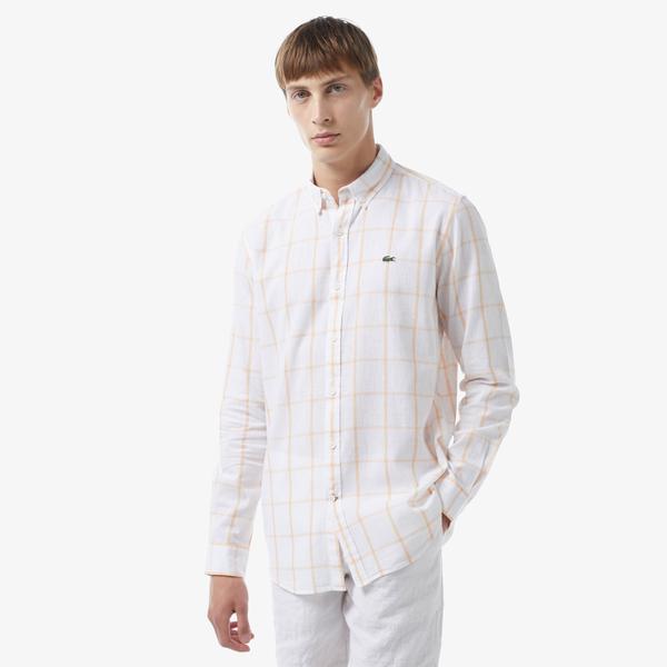 Erkek Regular Fit Ekose Beyaz Gömlek