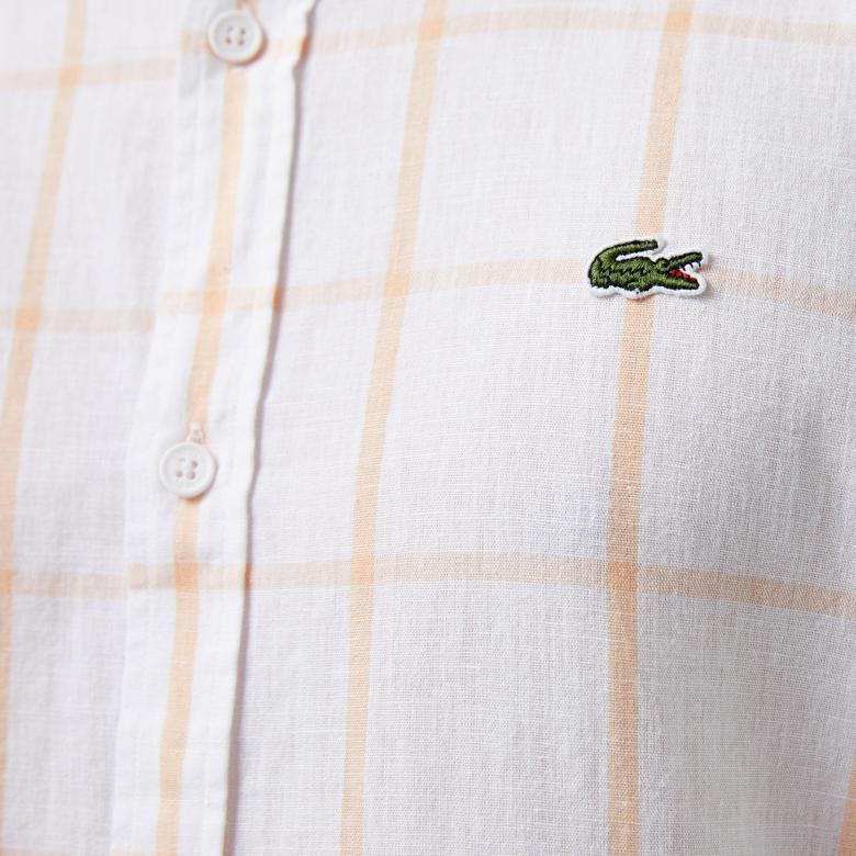 Erkek Regular Fit Ekose Beyaz Gömlek