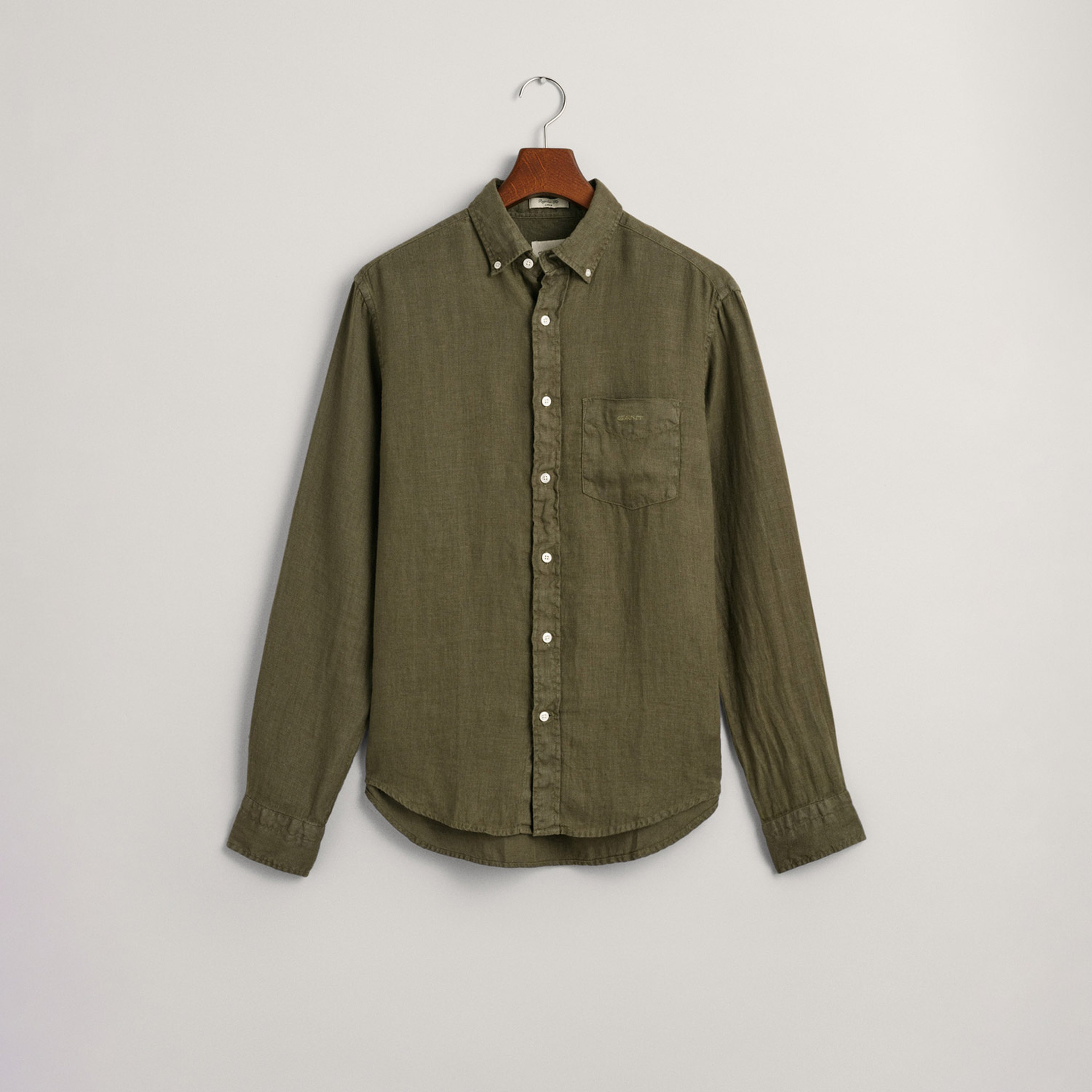 GANT Erkek Yeşil Regular Fit Düğmeli Yaka Keten Gömlek