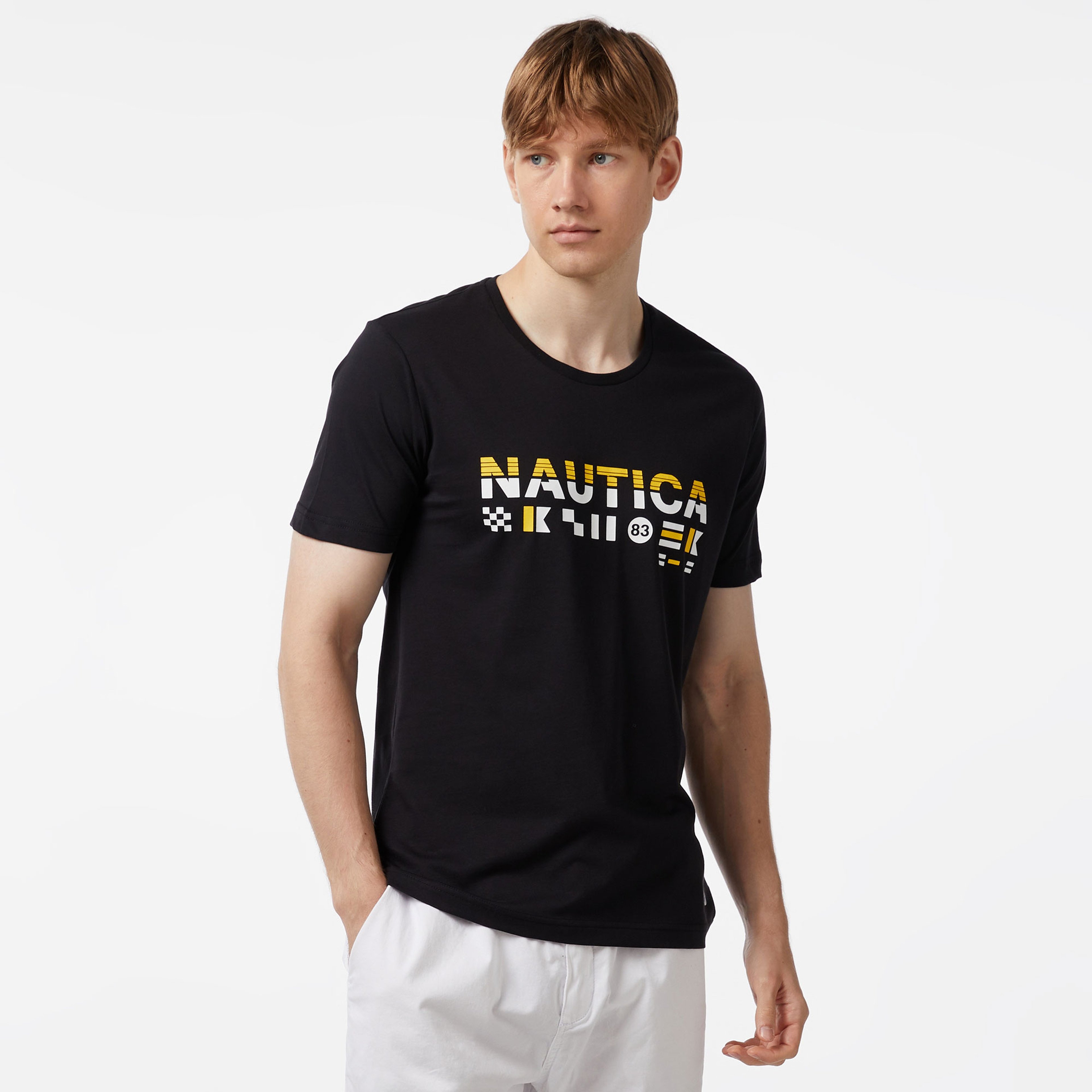 Nautica Erkek Siyah Standart Fit Kısa Kollu Baskılı T-Shirt