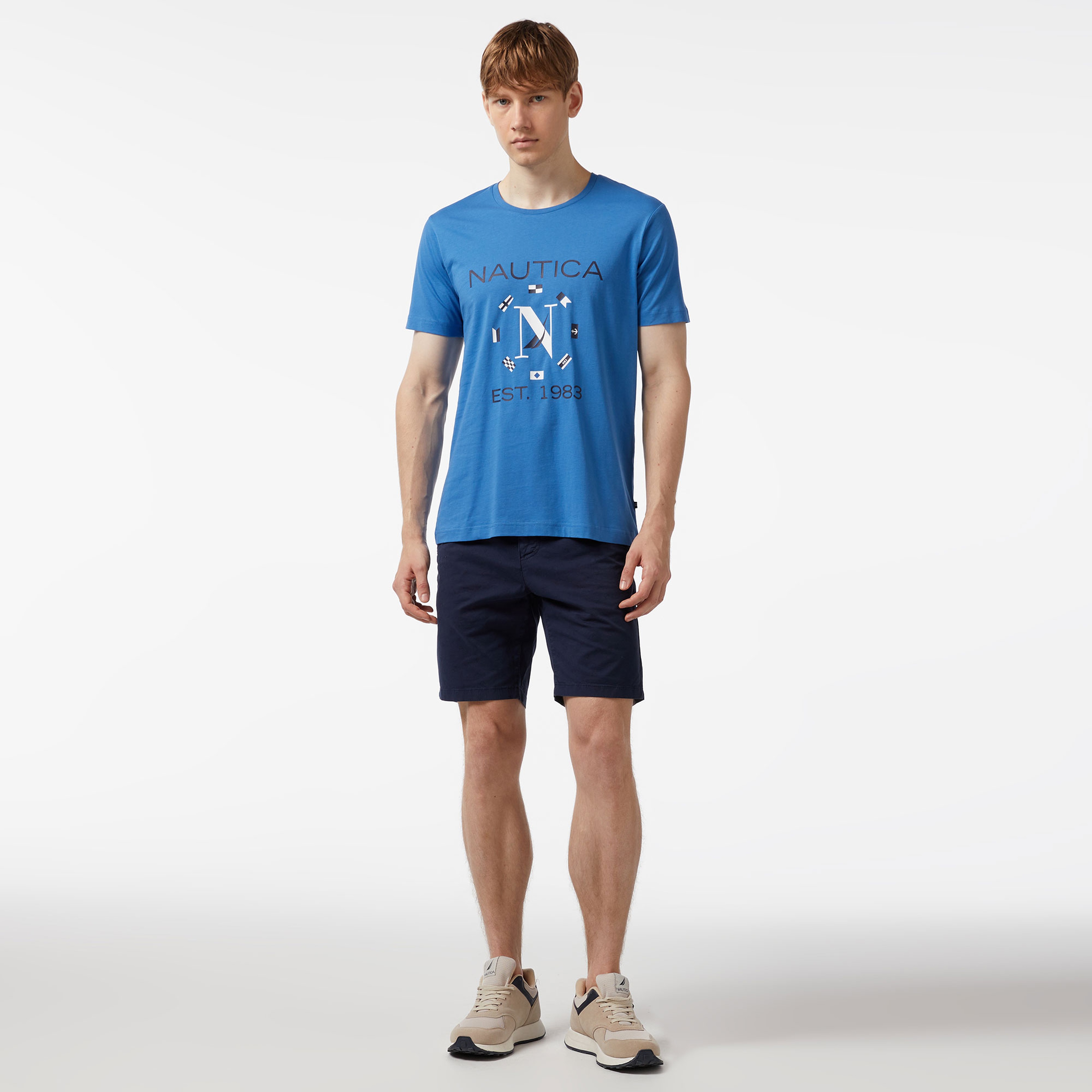 Nautica Erkek Mavi Standart Fit Kısa Kollu Baskılı T-Shirt