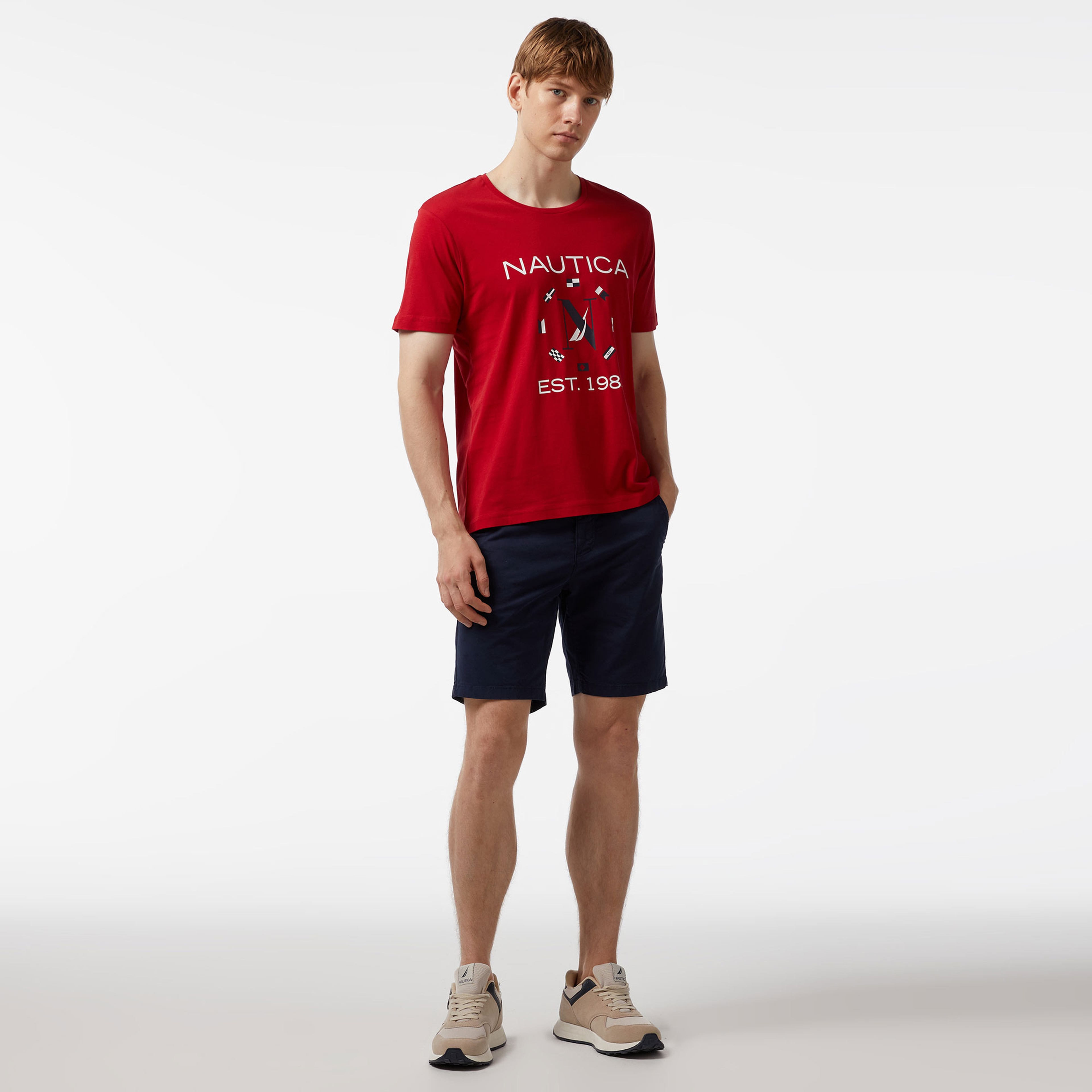 Nautica Erkek Kırmızı Standart Fit Kısa Kollu Baskılı T-Shirt