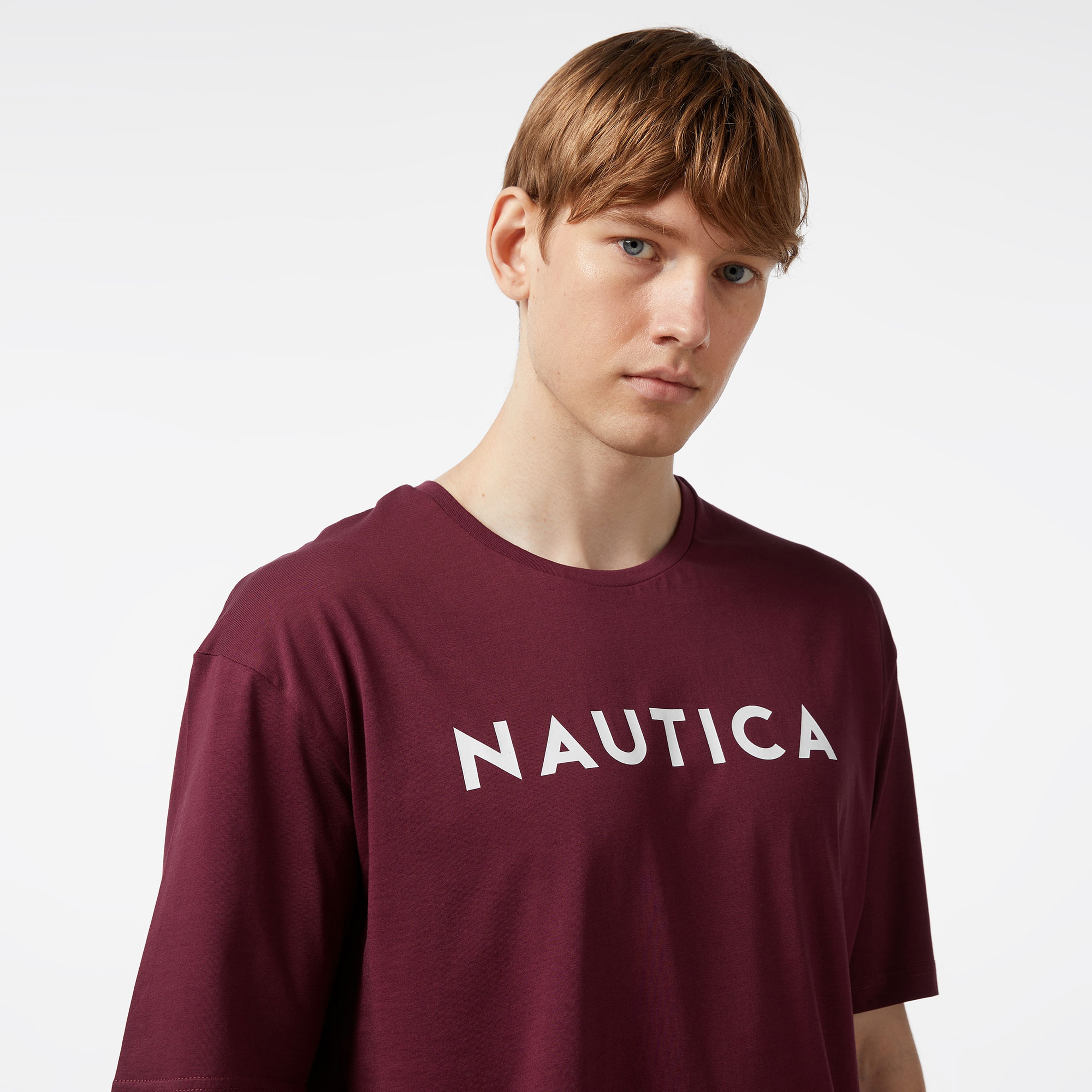 Nautica Erkek Bordo Oversize T-Shirt