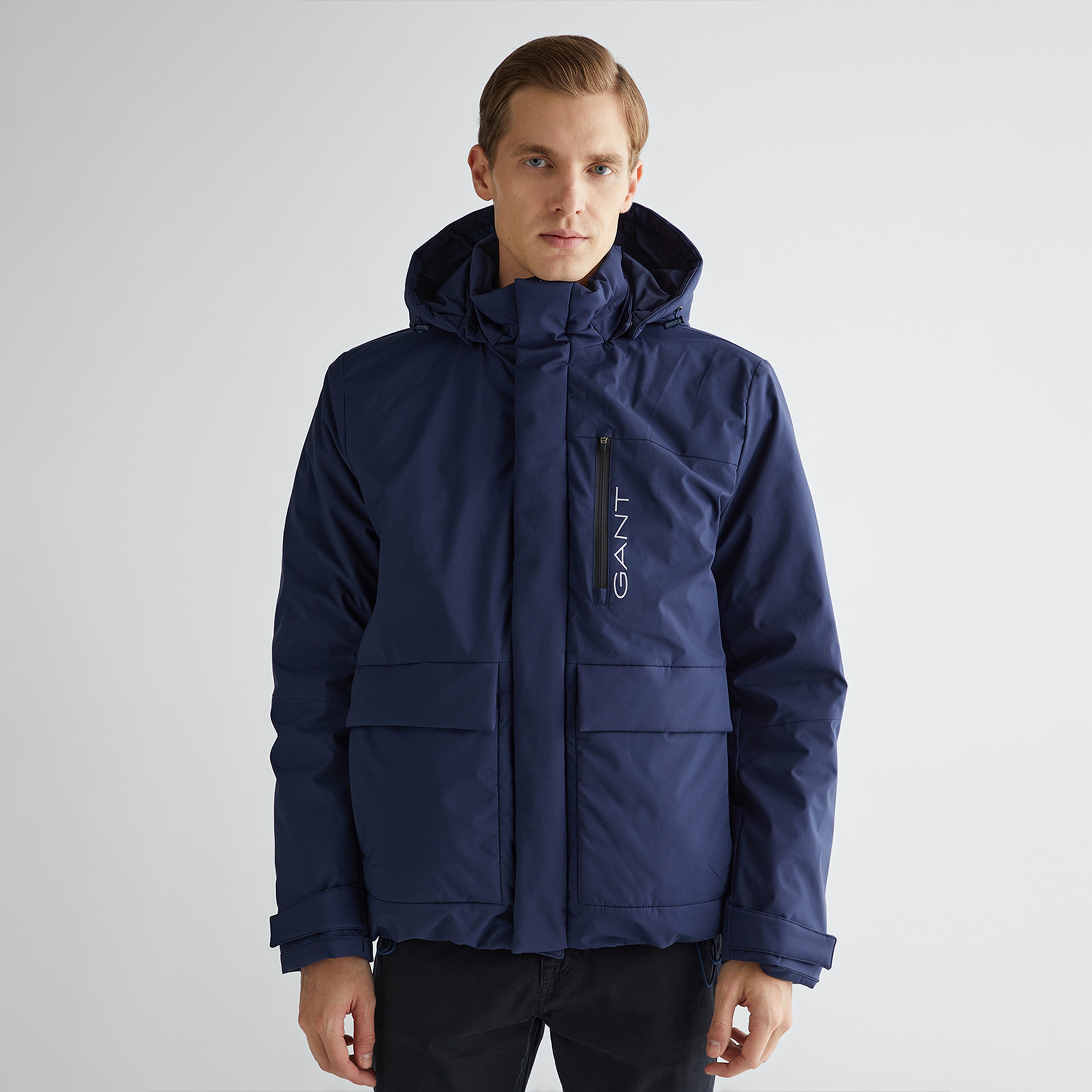 GANT Erkek Lacivert Kapüşonlu Logolu Mont