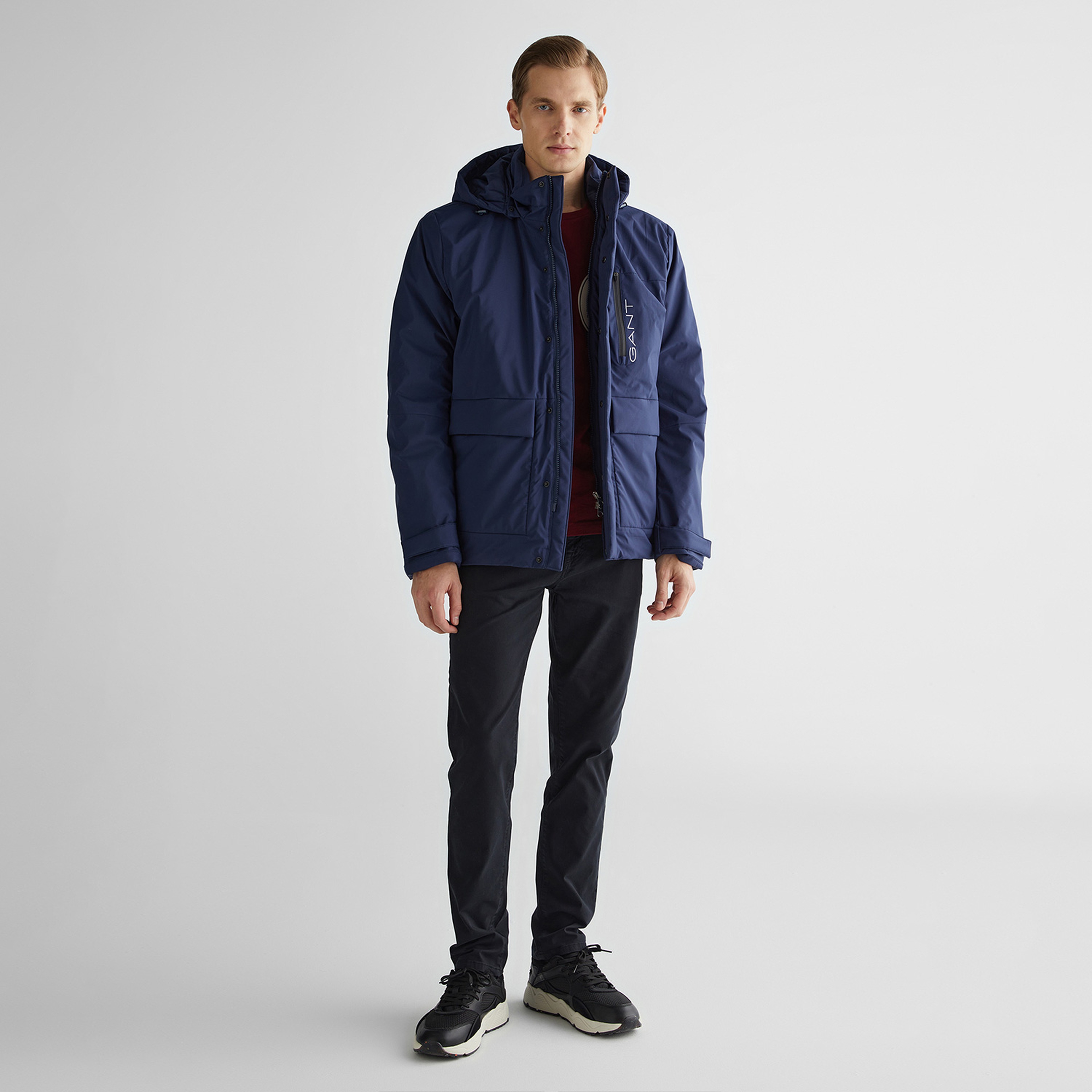 GANT Erkek Lacivert Kapüşonlu Logolu Mont