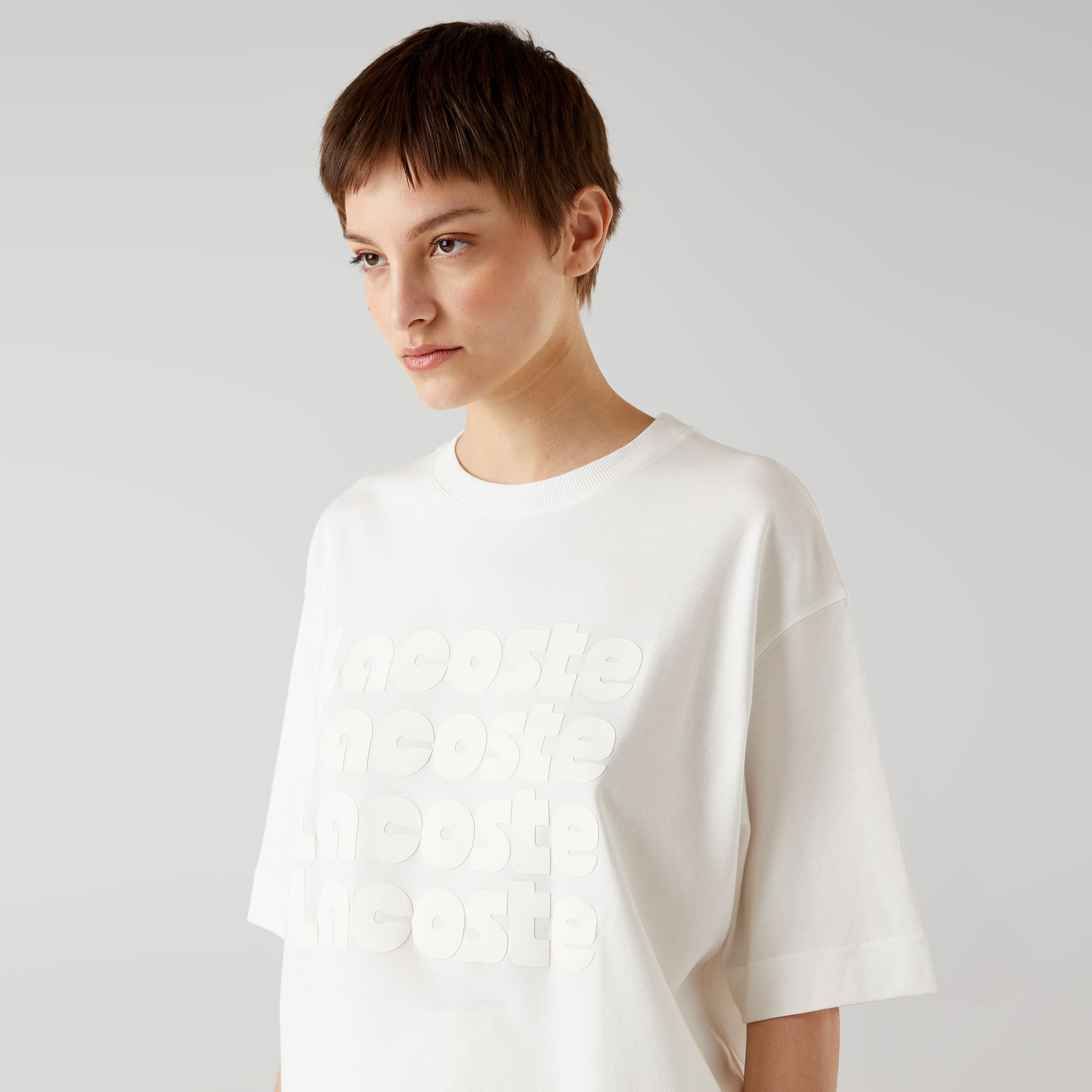 Lacoste Relaxed Fit Bisiklet Yaka Kadın Beyaz T-Shirt