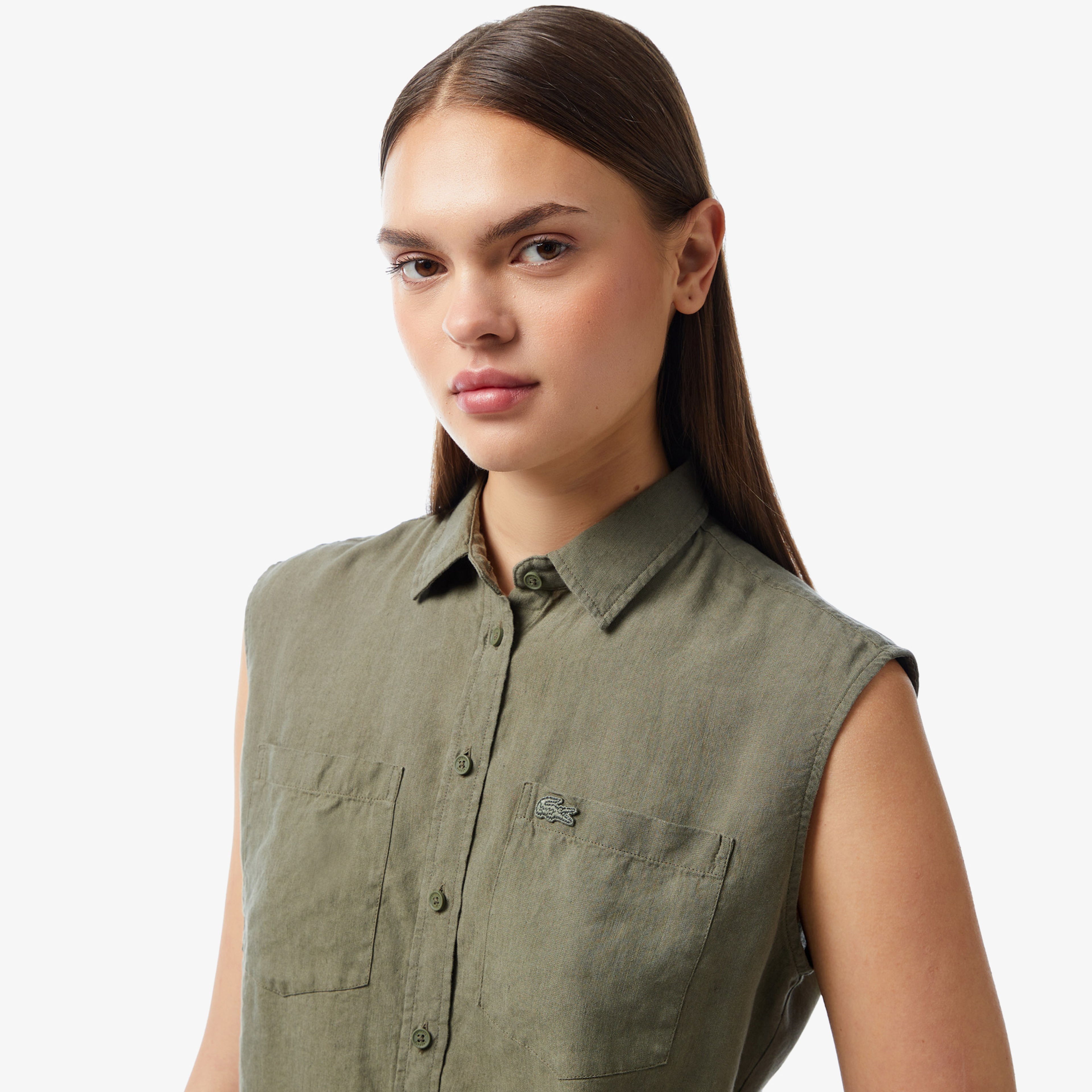 Kadın Kolsuz Haki Gömlek