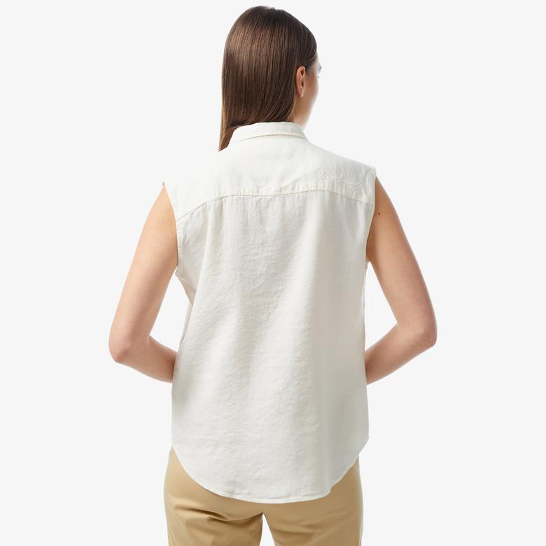 Kadın Kolsuz Krem Gömlek