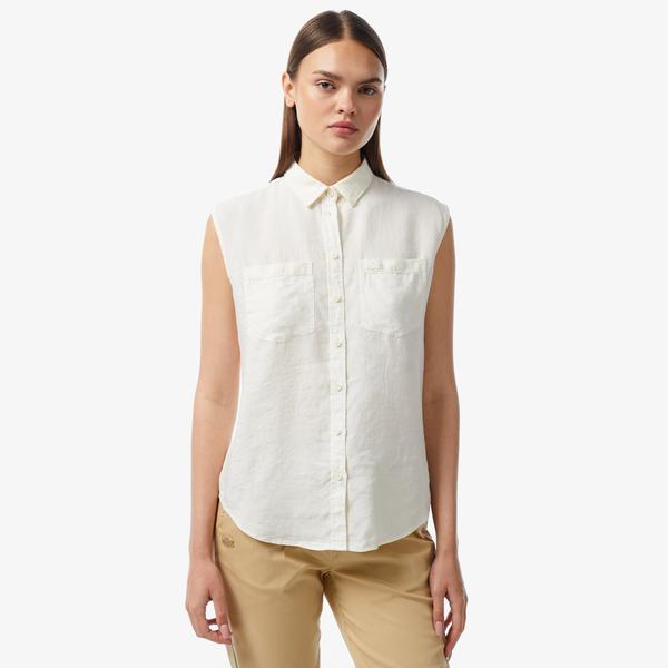 Kadın Kolsuz Krem Gömlek