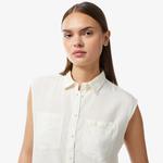 Kadın Kolsuz Krem Gömlek