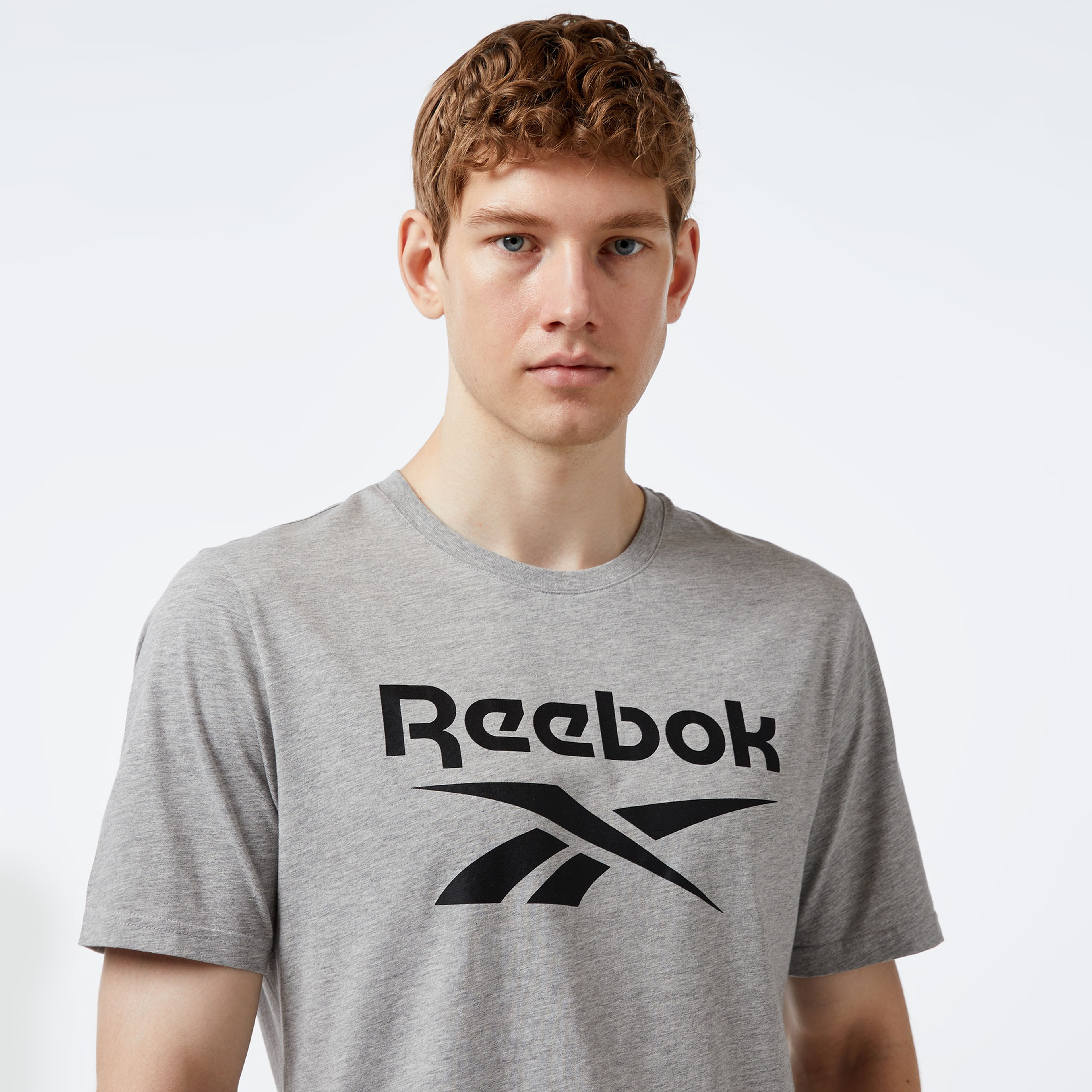 Reebok Identıty Stacked Logo Erkek Gri T-Shirt