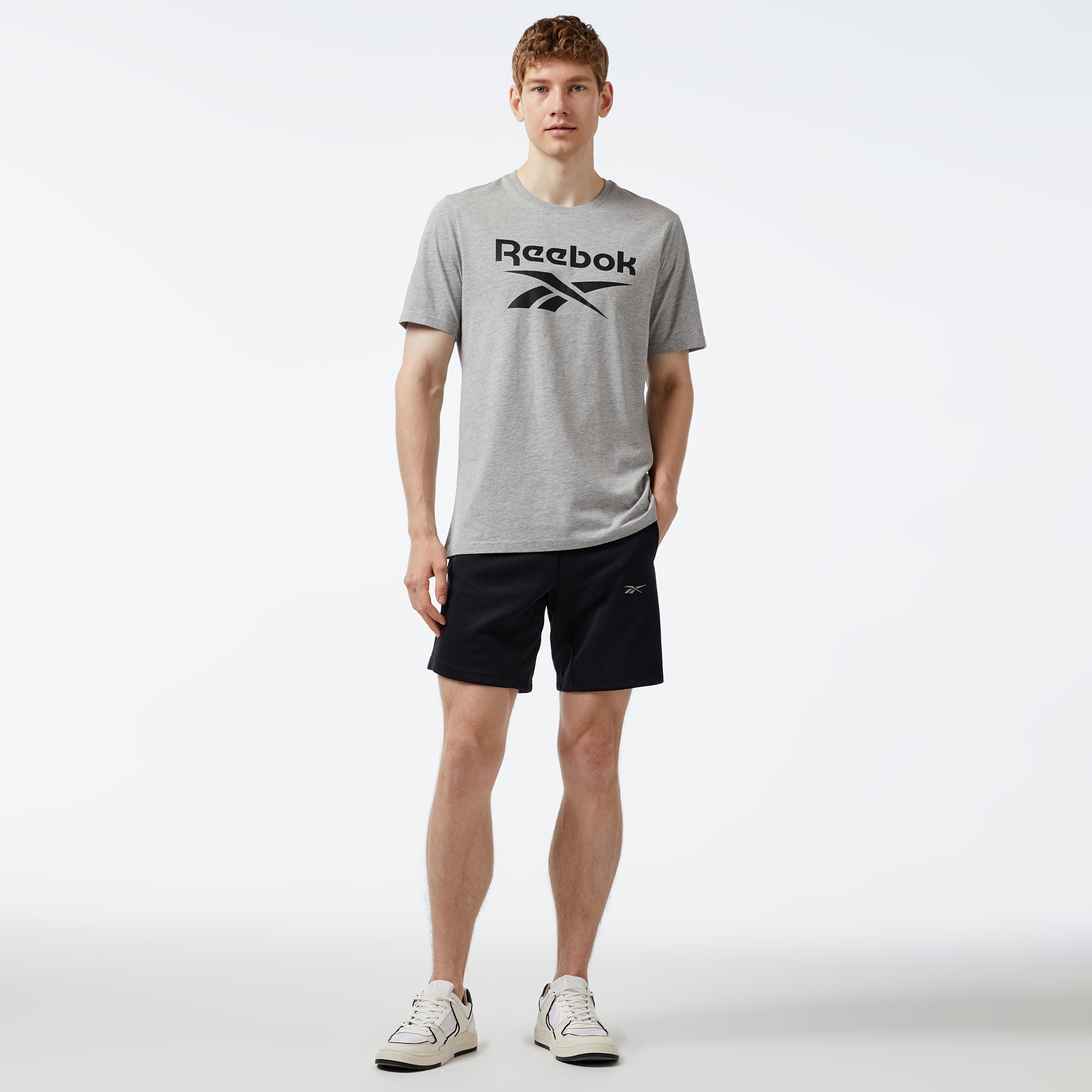 Reebok Identıty Stacked Logo Erkek Gri T-Shirt