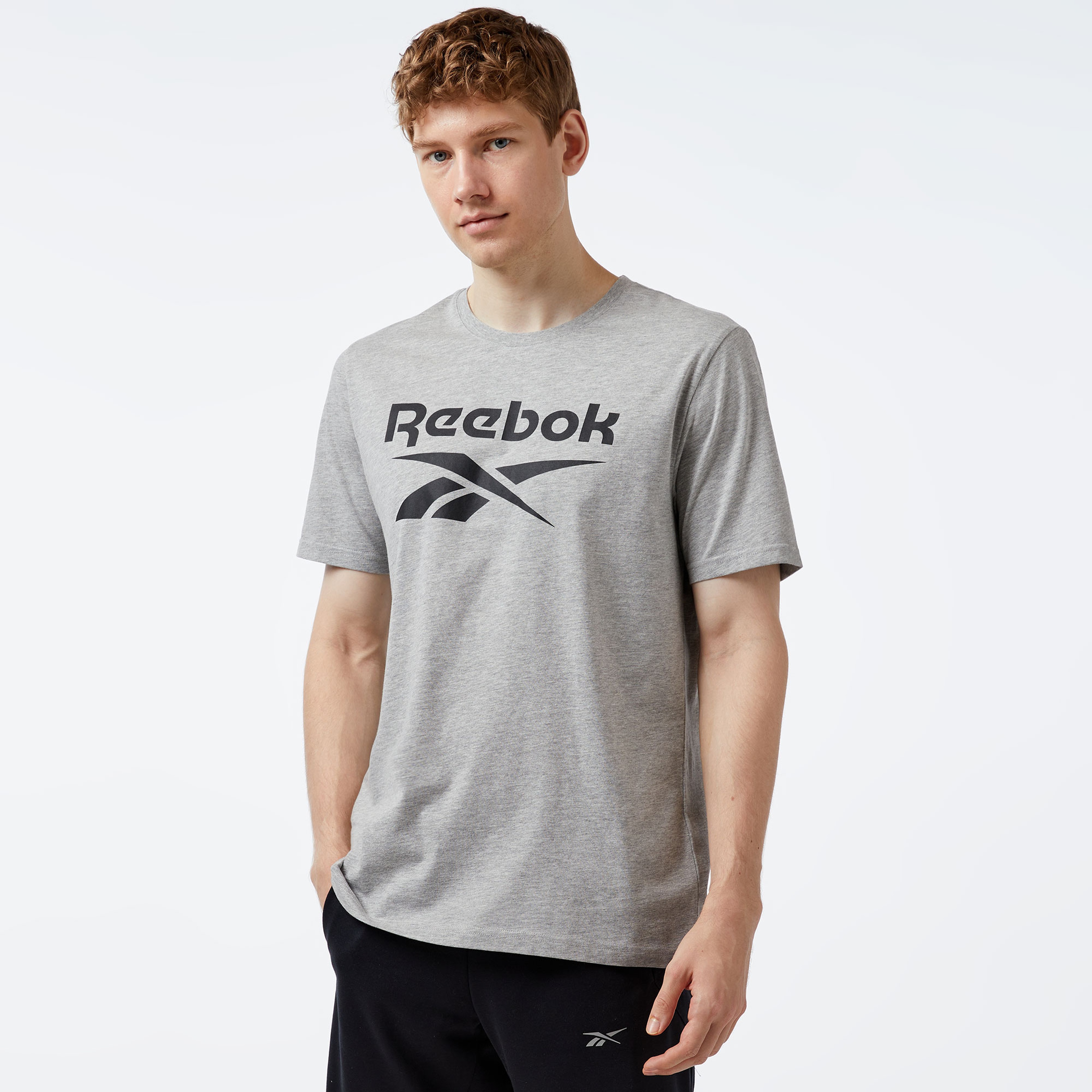Reebok Identıty Stacked Logo Erkek Gri T-Shirt