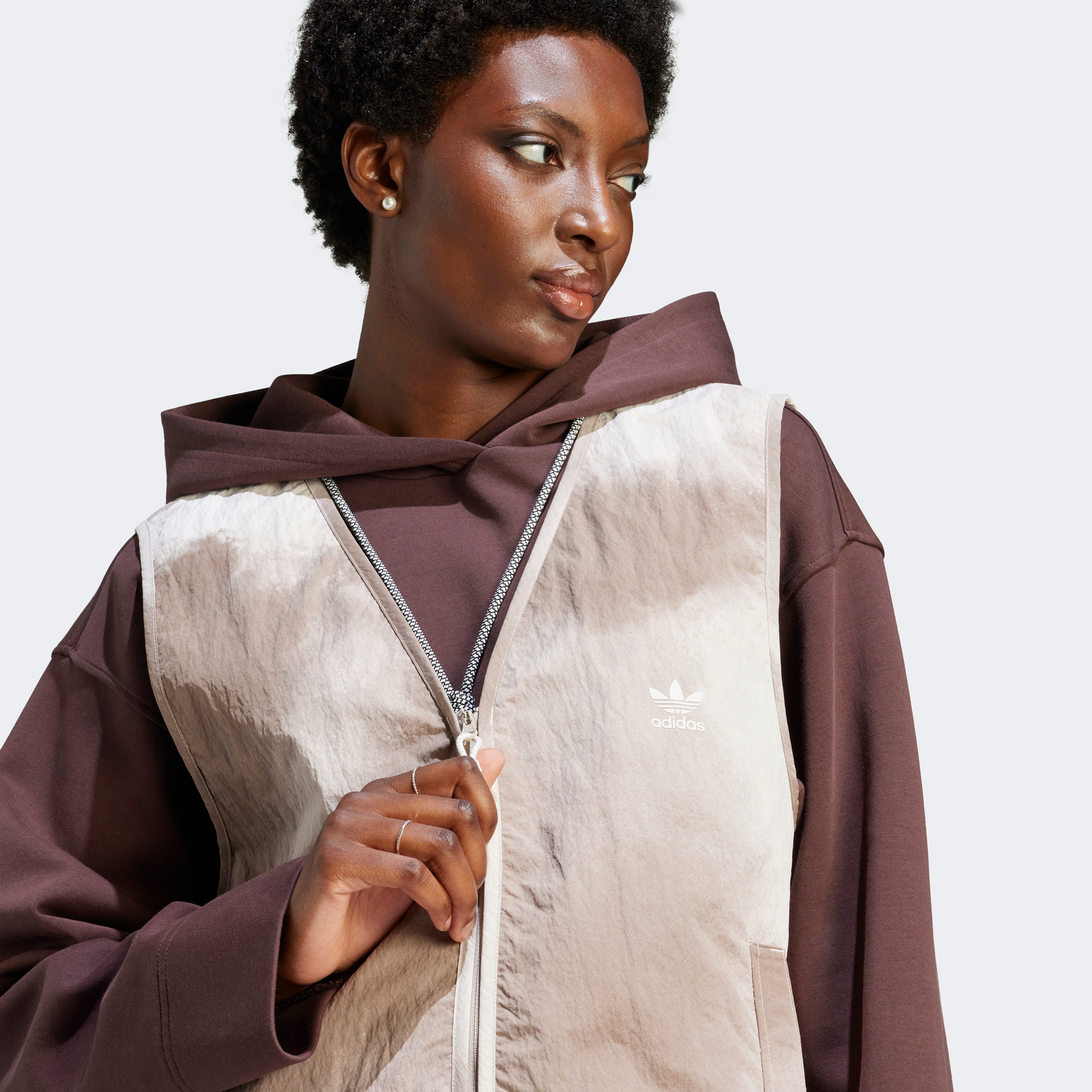 adidas Zip Up Vest Kadın Krem Yelek