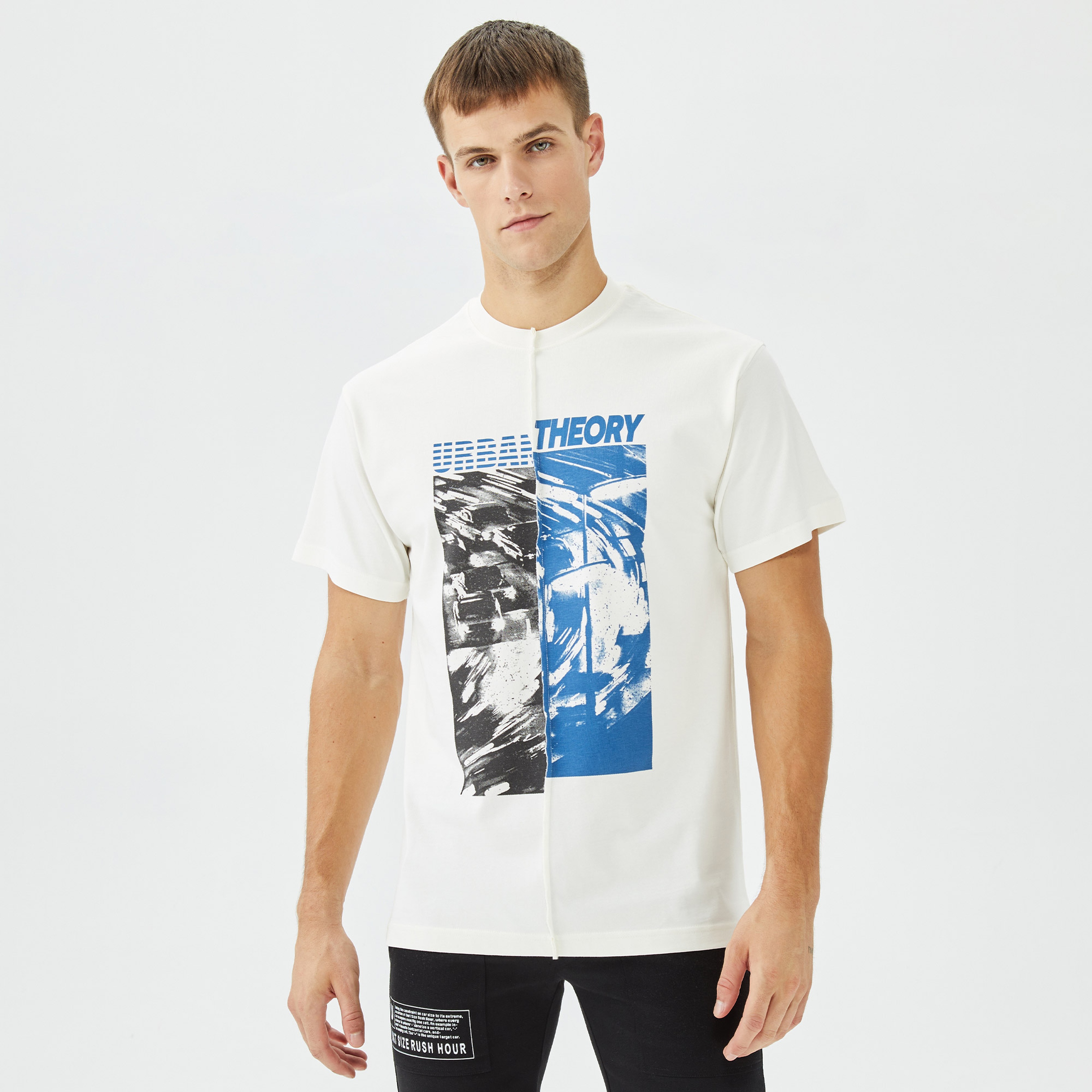 Urban Theory Artwork Printed Asymetric Unisex Beyaz T-Shirt