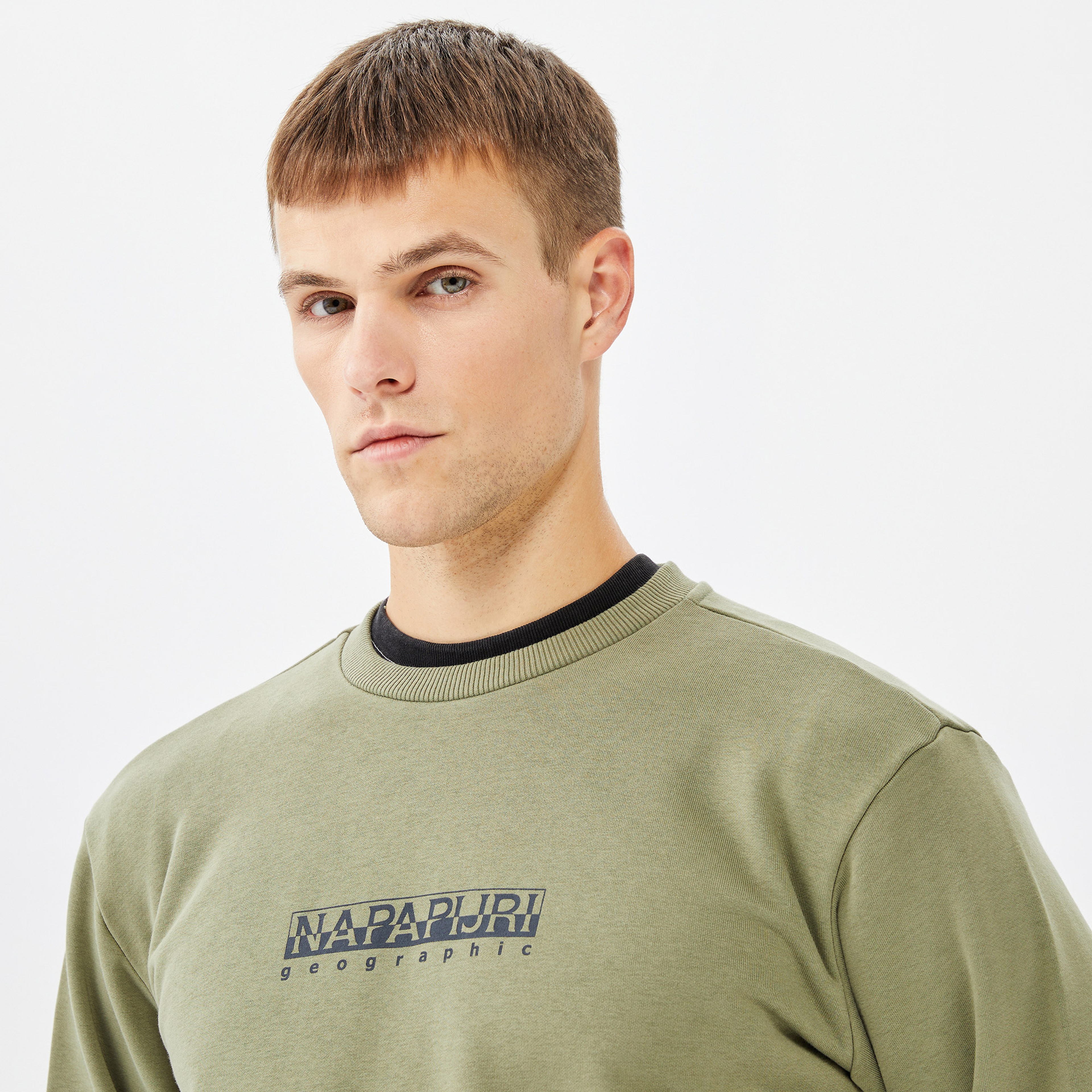 Napapijri Box Logo Crewneck Erkek Haki Sweatshirt