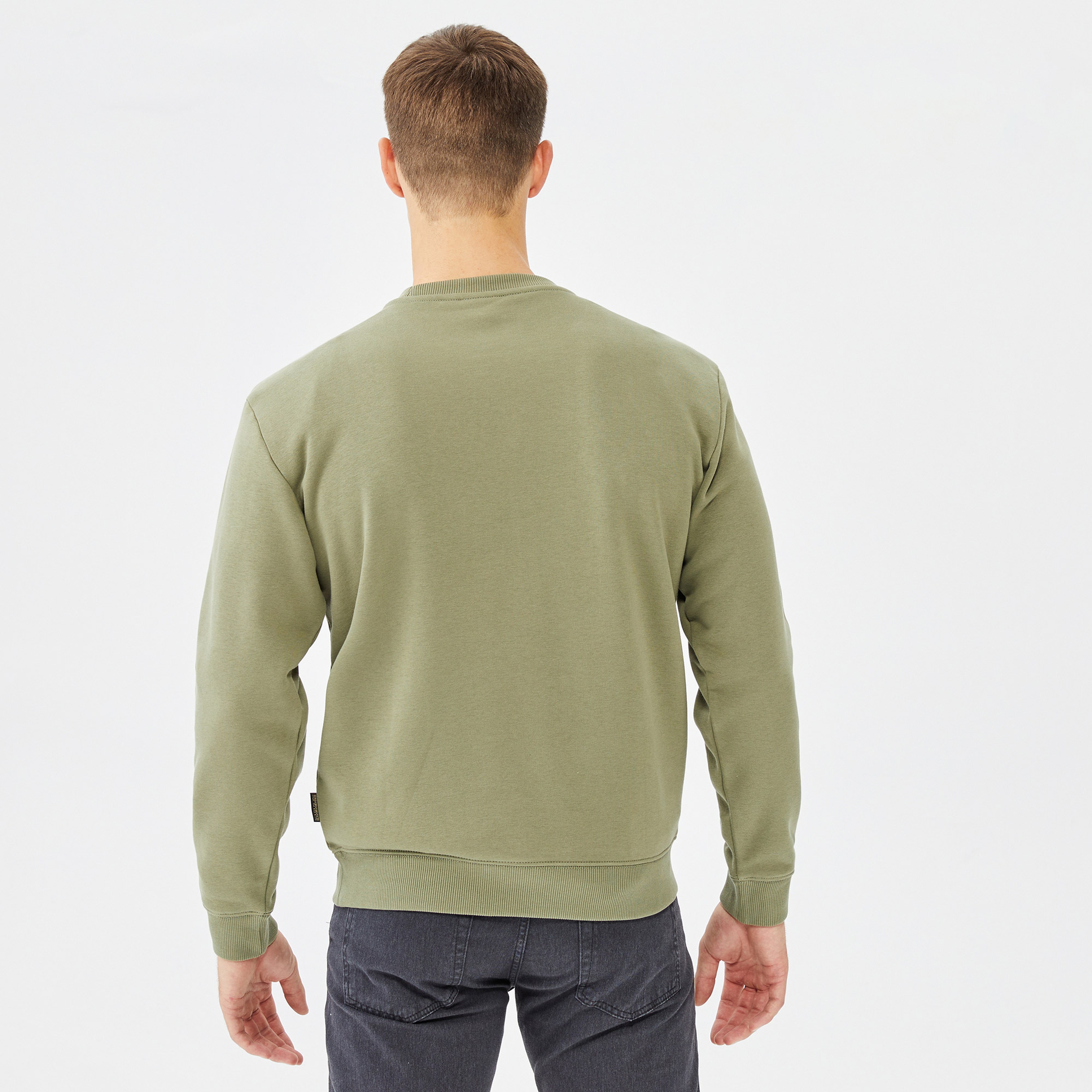 Napapijri Box Logo Crewneck Erkek Haki Sweatshirt
