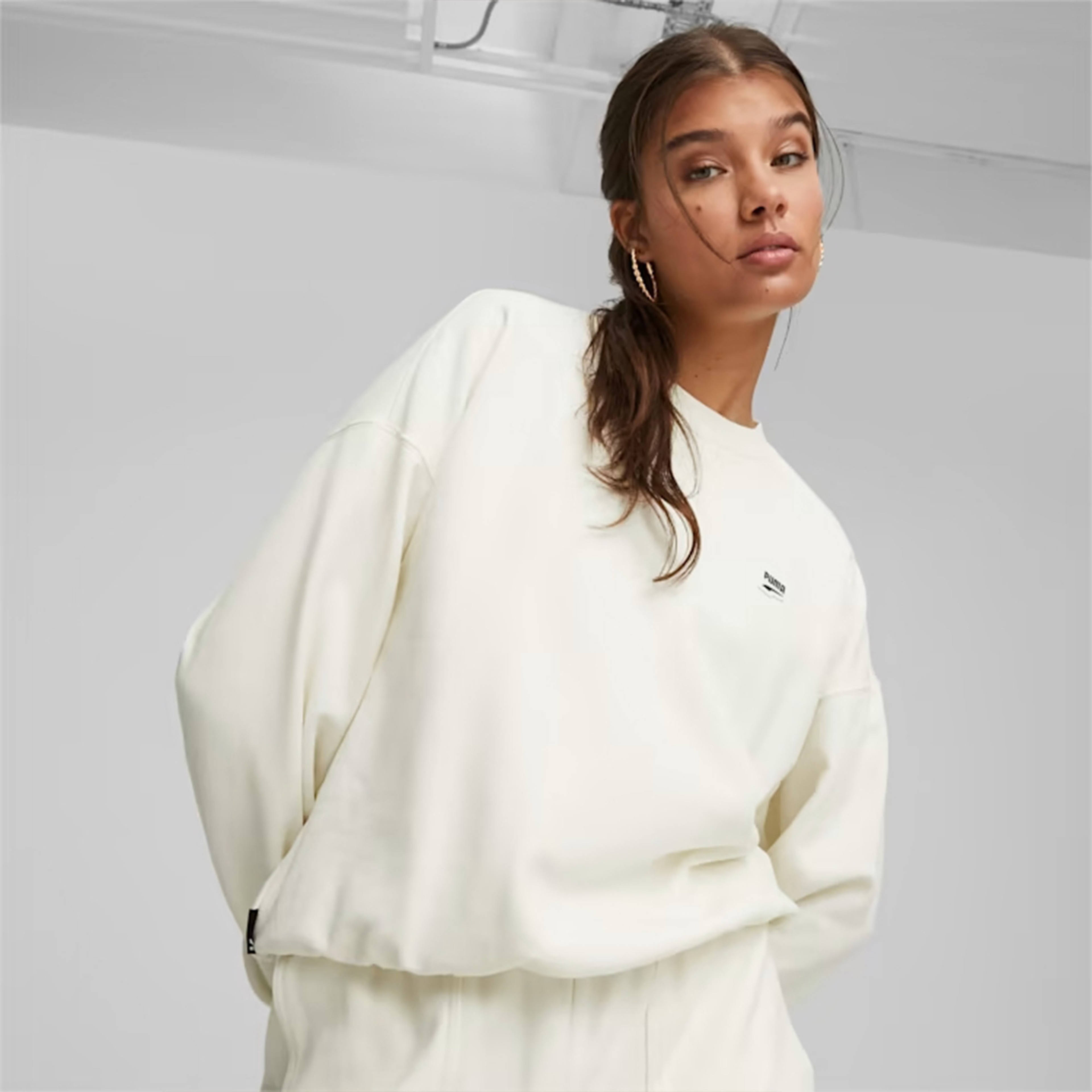 Puma Downtown Oversized Crew Kadın Krem Sweatshirt