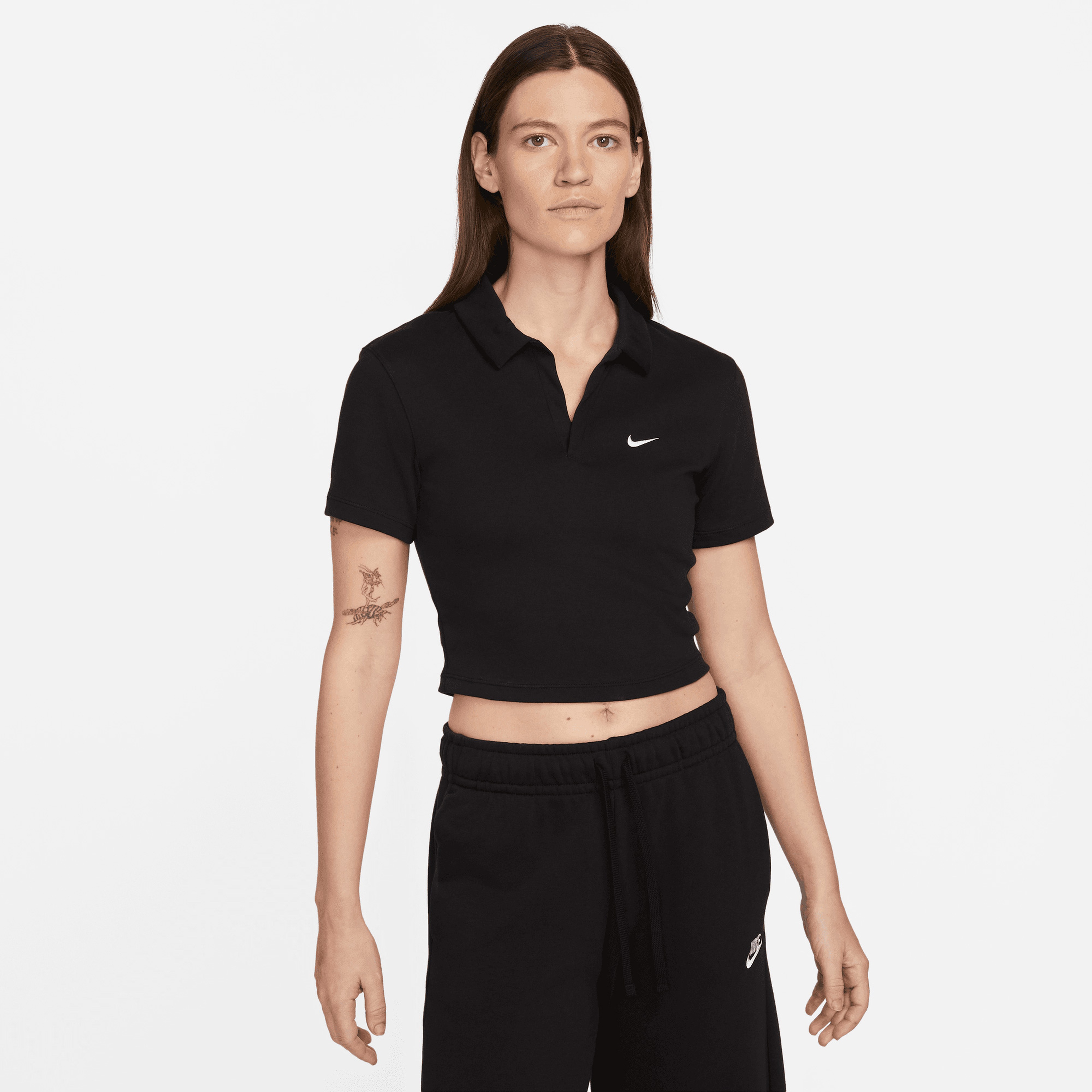 Nike Sportswear Essential Kadın Siyah Polo Crop T-Shirt