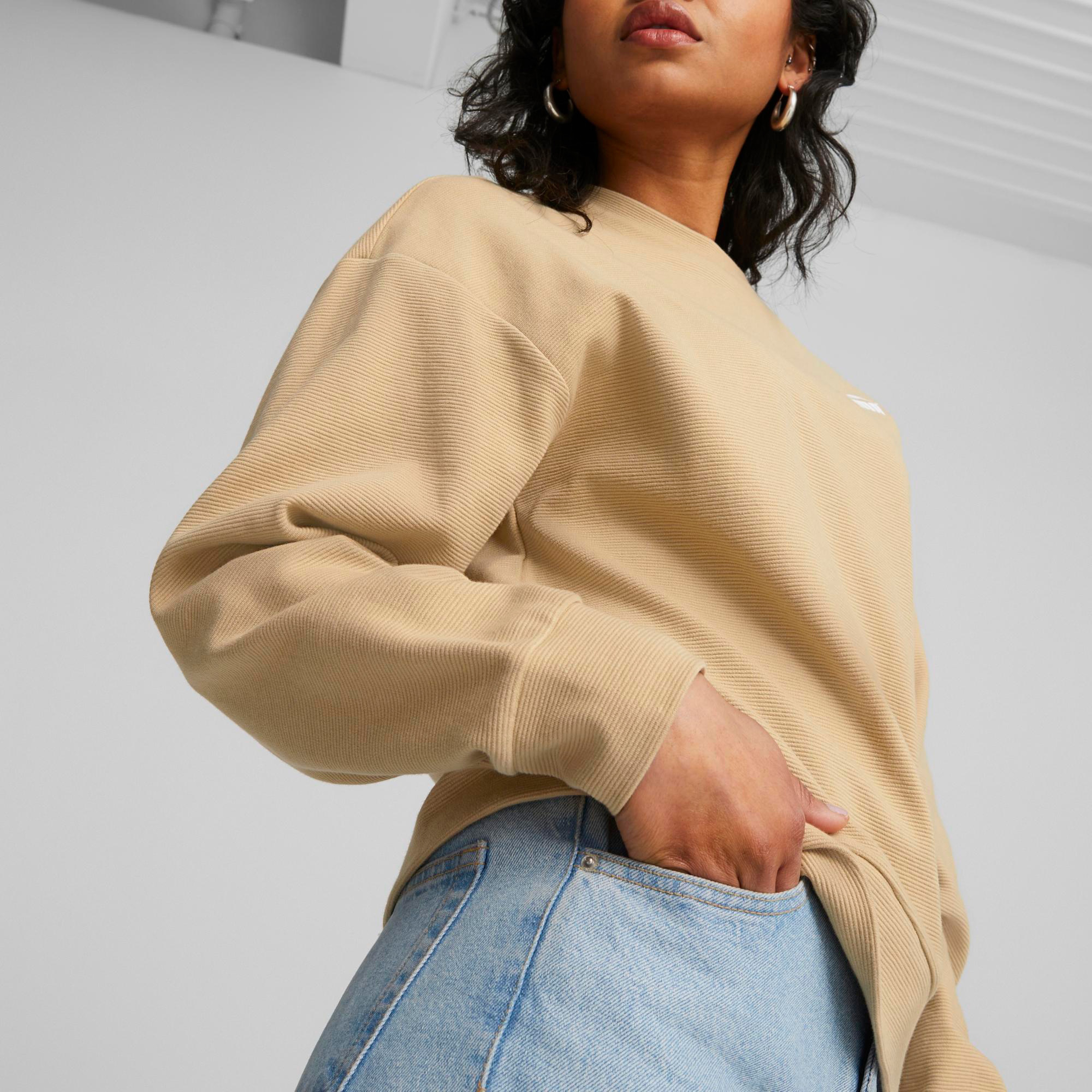 Puma Ess Elevated Crew Sand Kadın Bej Günlük Sweatshirt