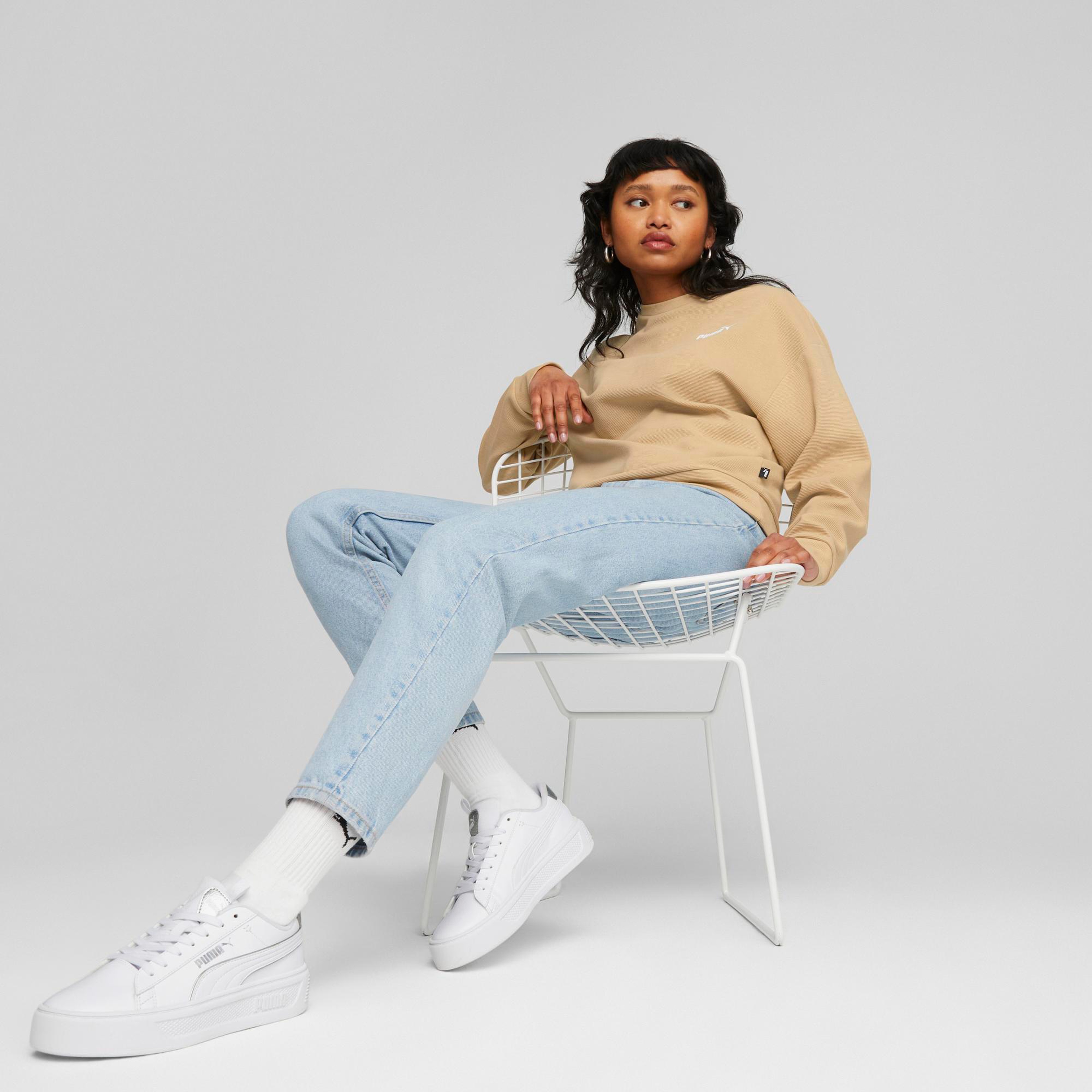 Puma Ess Elevated Crew Sand Kadın Bej Günlük Sweatshirt