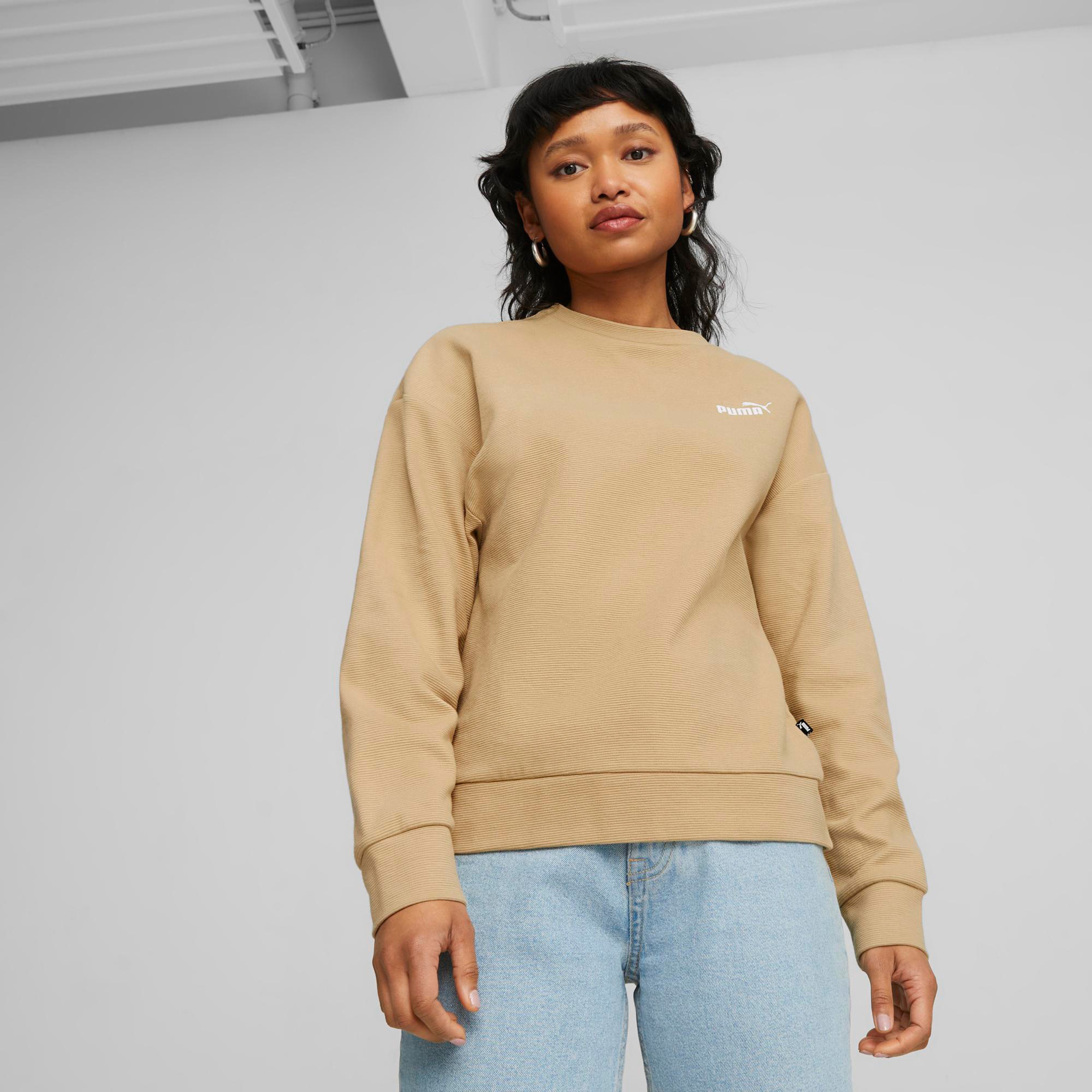 Puma Ess Elevated Crew Sand Kadın Bej Günlük Sweatshirt